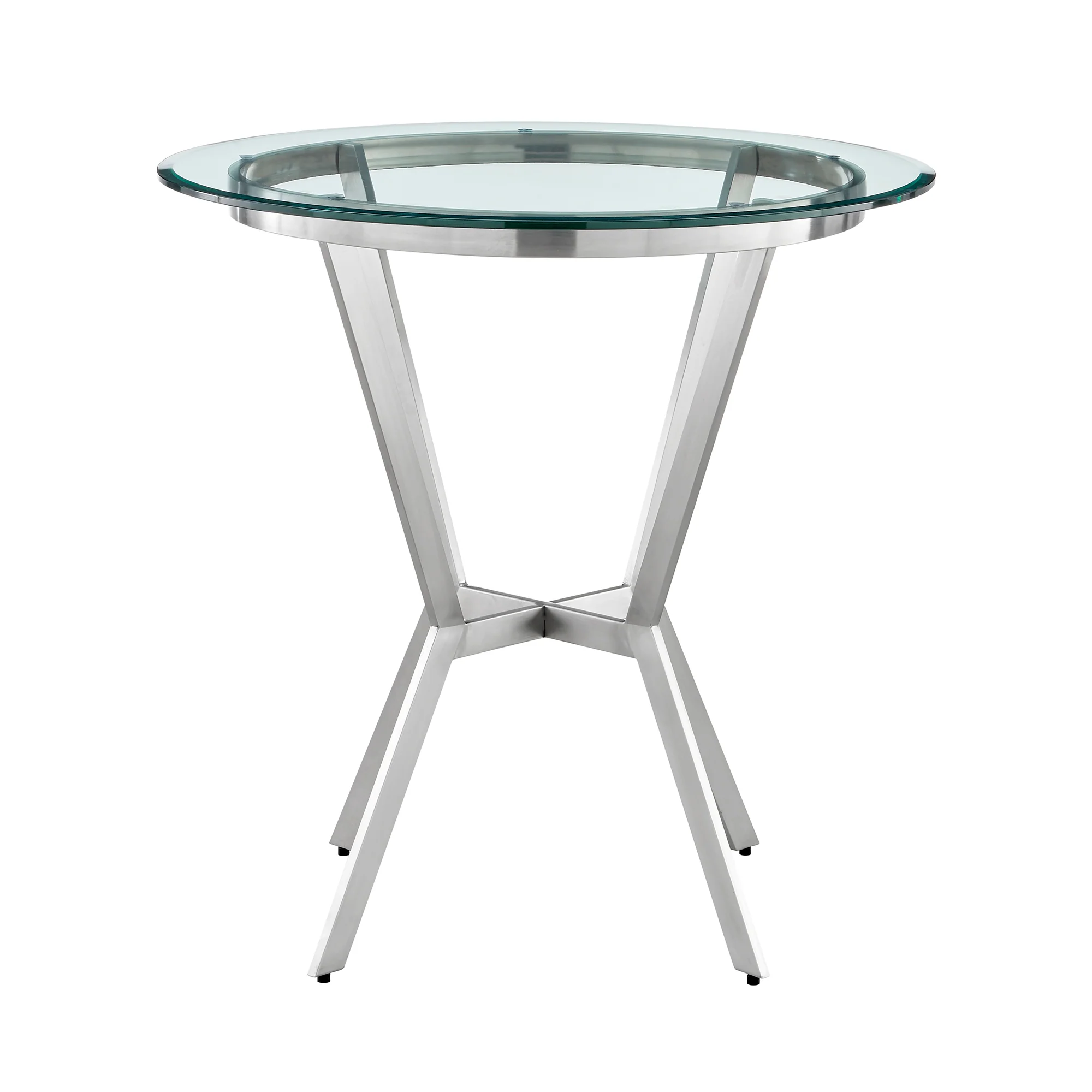 Naomi and Livingston 3-Piece Counter Height Dining Set in Brushed Stainless Steel and Grey Faux Leather By Armen Living - Image 5