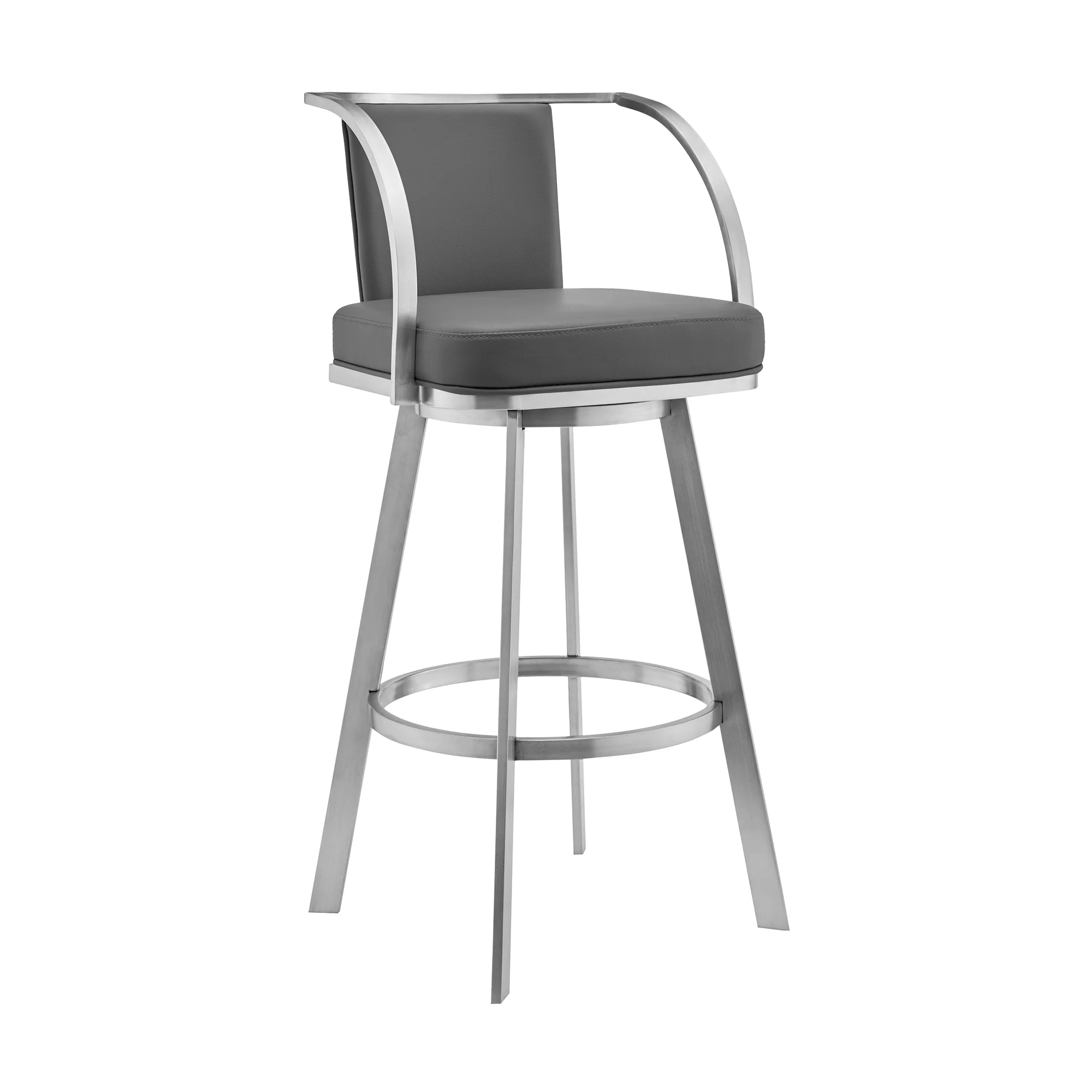 Naomi and Livingston 4-Piece Counter Height Dining Set in Brushed Stainless Steel and Grey Faux Leather By Armen Living - Image 3