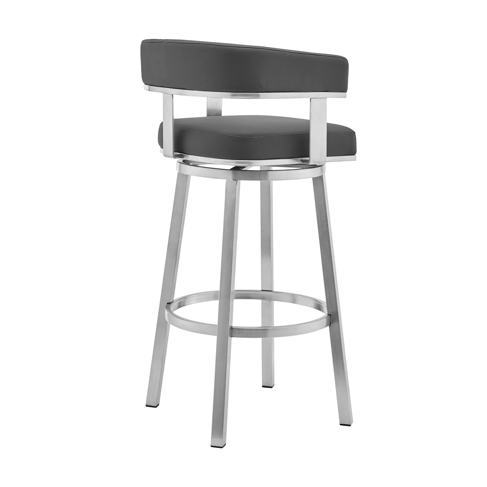 Naomi and Lorin 4-Piece Counter Height Dining Set in Brushed Stainless Steel and Grey Faux Leather By Armen Living - Image 4