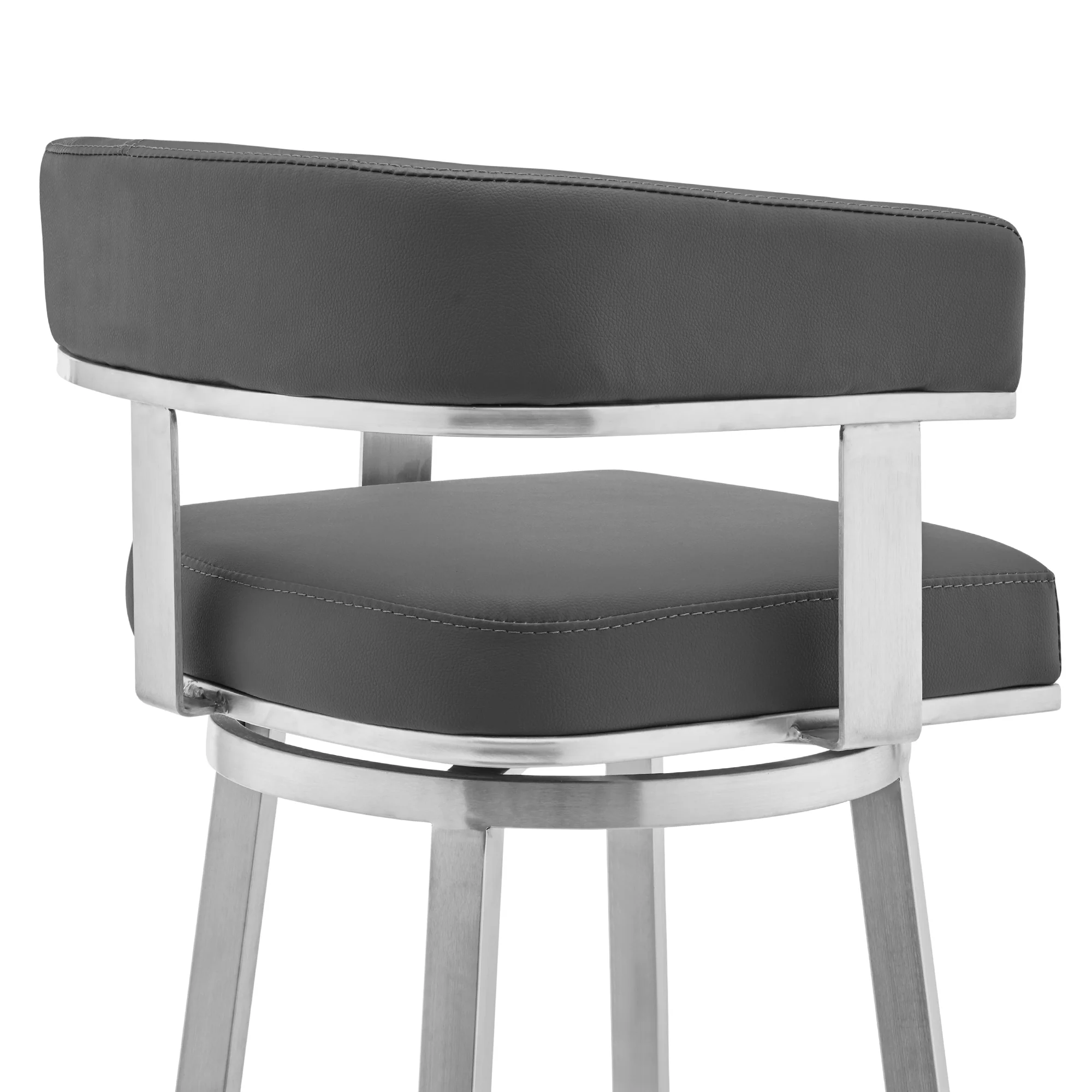 Naomi and Lorin 4-Piece Counter Height Dining Set in Brushed Stainless Steel and Grey Faux Leather By Armen Living - Image 7