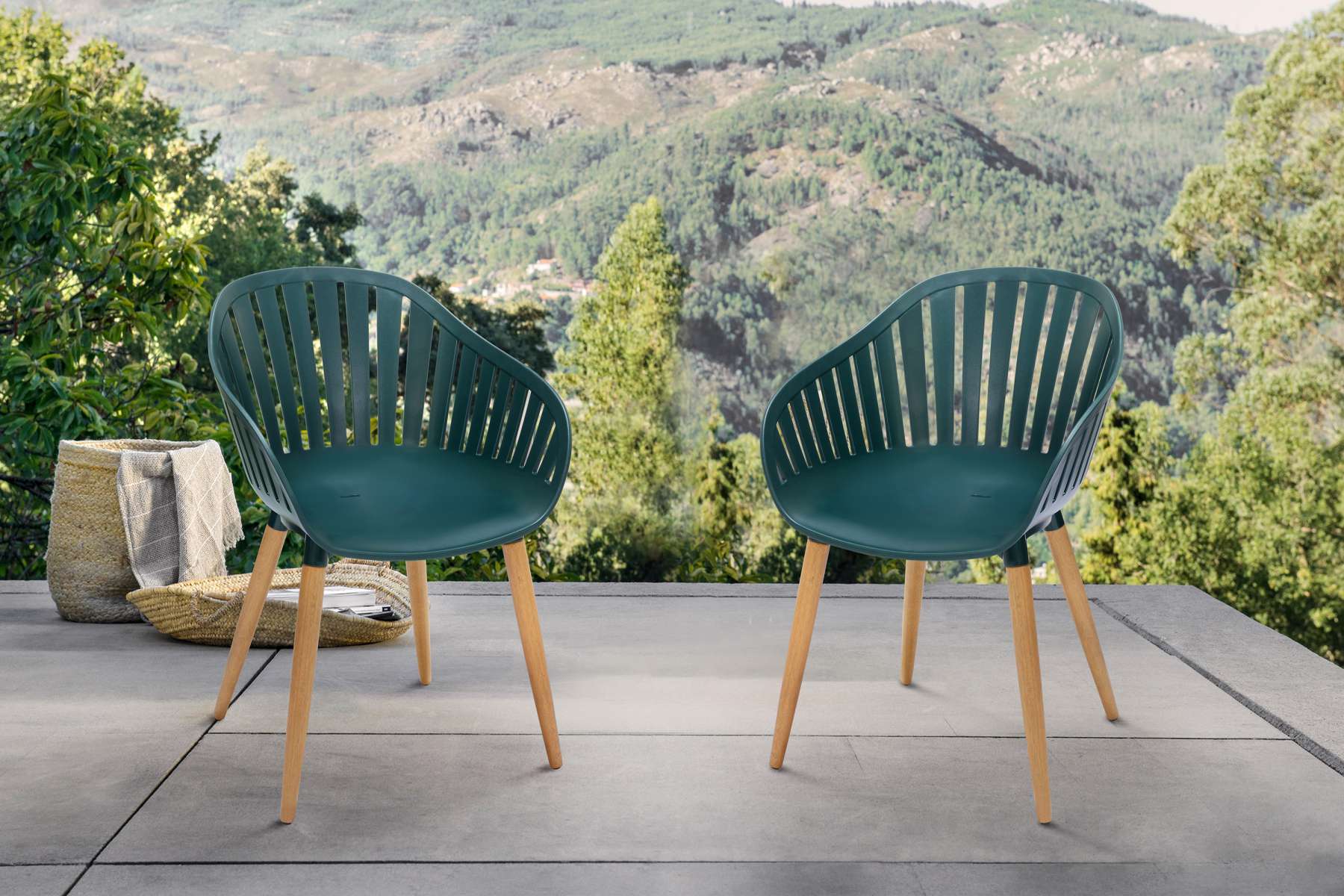Nassau Outdoor Green Dining Chair with Eucalyptus Wood Legs - Set of 2 By Armen Living