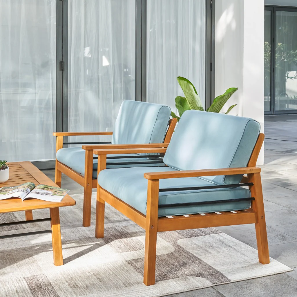 Natural Wood Sofa Chair with Metal Supports By Homeroots