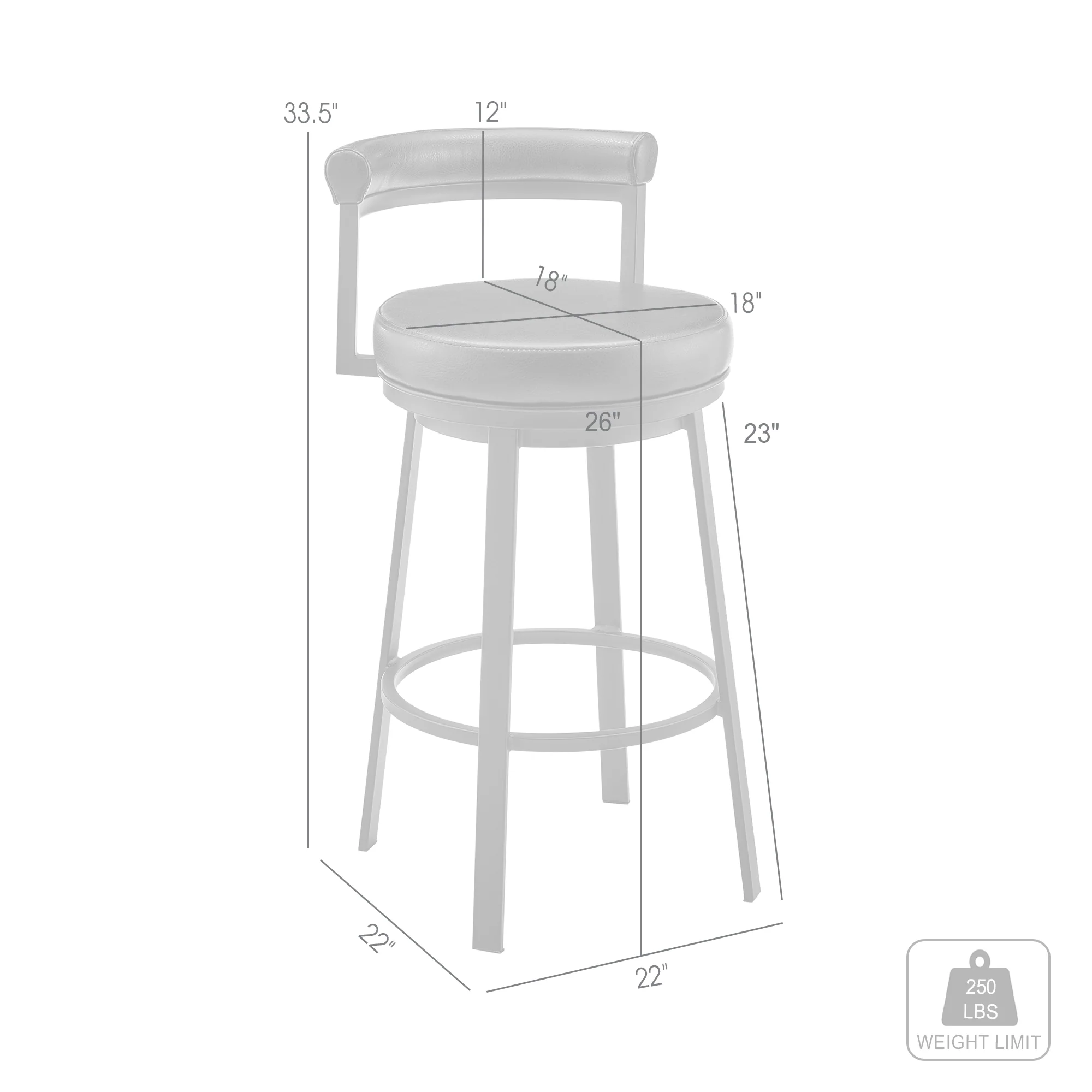 Neura Swivel Counter or Bar Stool in Cloud Finish with White Faux Leather By Armen Living - Image 9