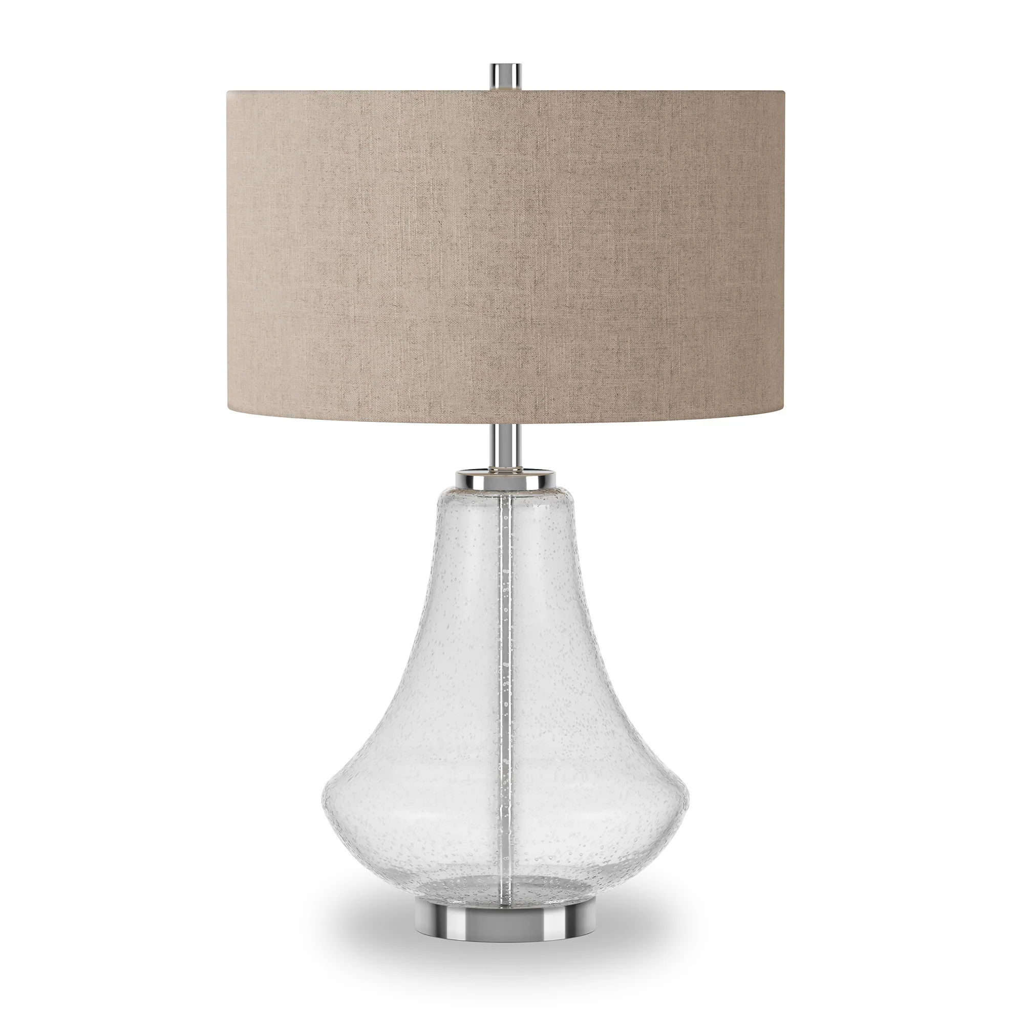 Nickel Glass Table Lamp With Flax Drum Shade By Homeroots