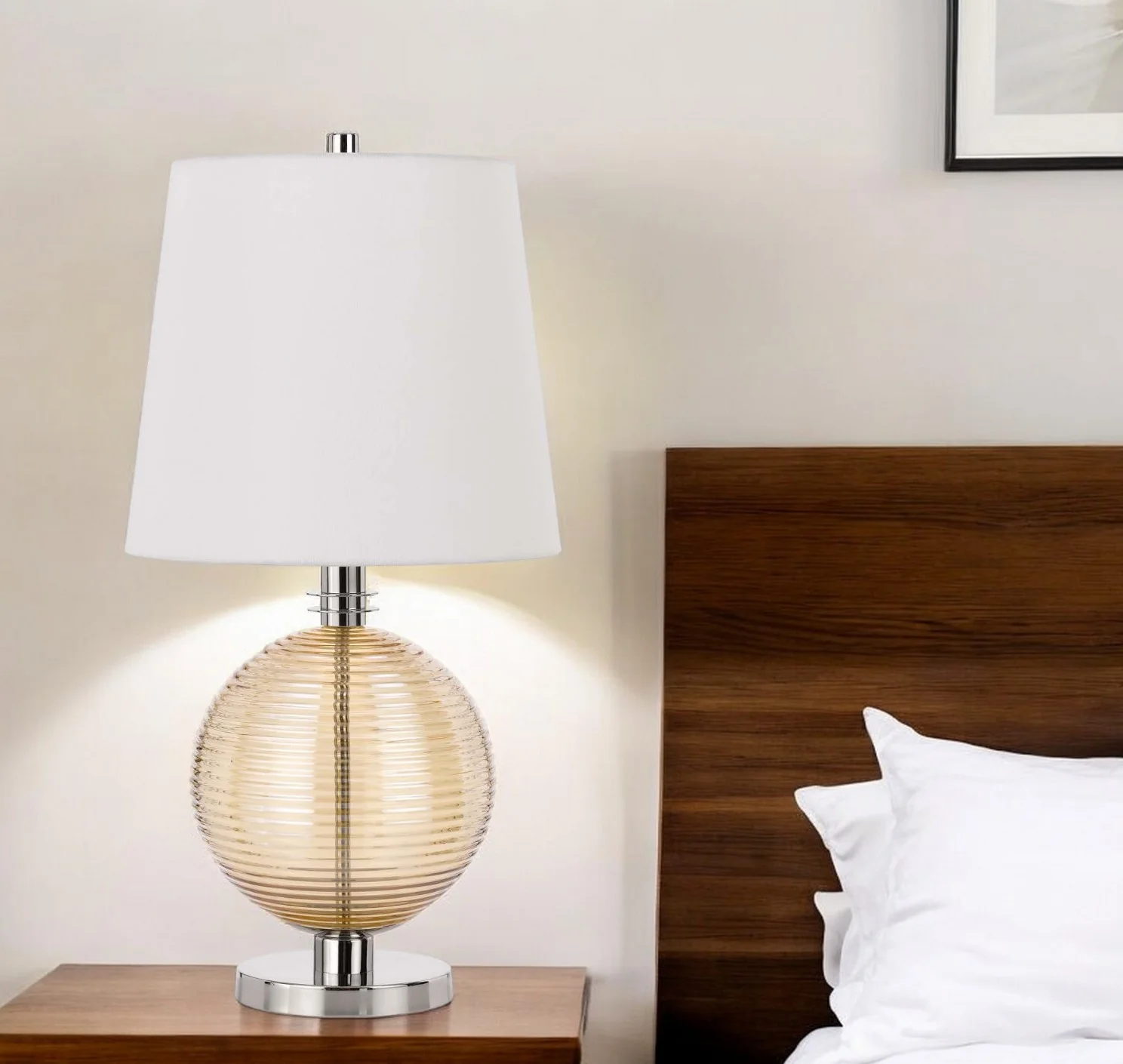 Nickel Metal Globe Table Lamp With White Empire Shade By Homeroots