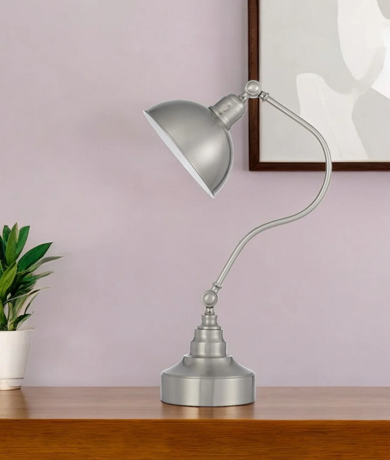 Nickel Metal Lantern Desk Table Lamp With Nickel Dome Shade By Homeroots