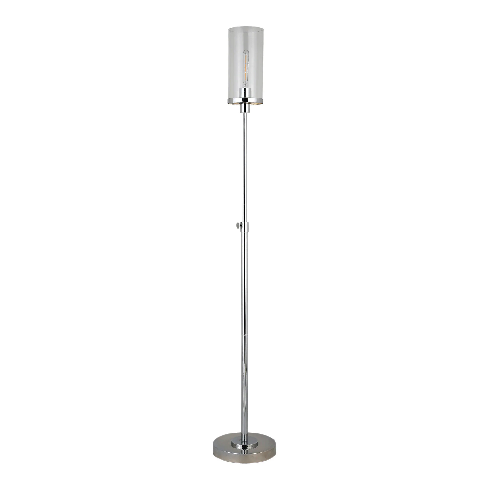 Nickel Torchiere Floor Lamp With Clear Transparent Glass Drum Shade By Homeroots