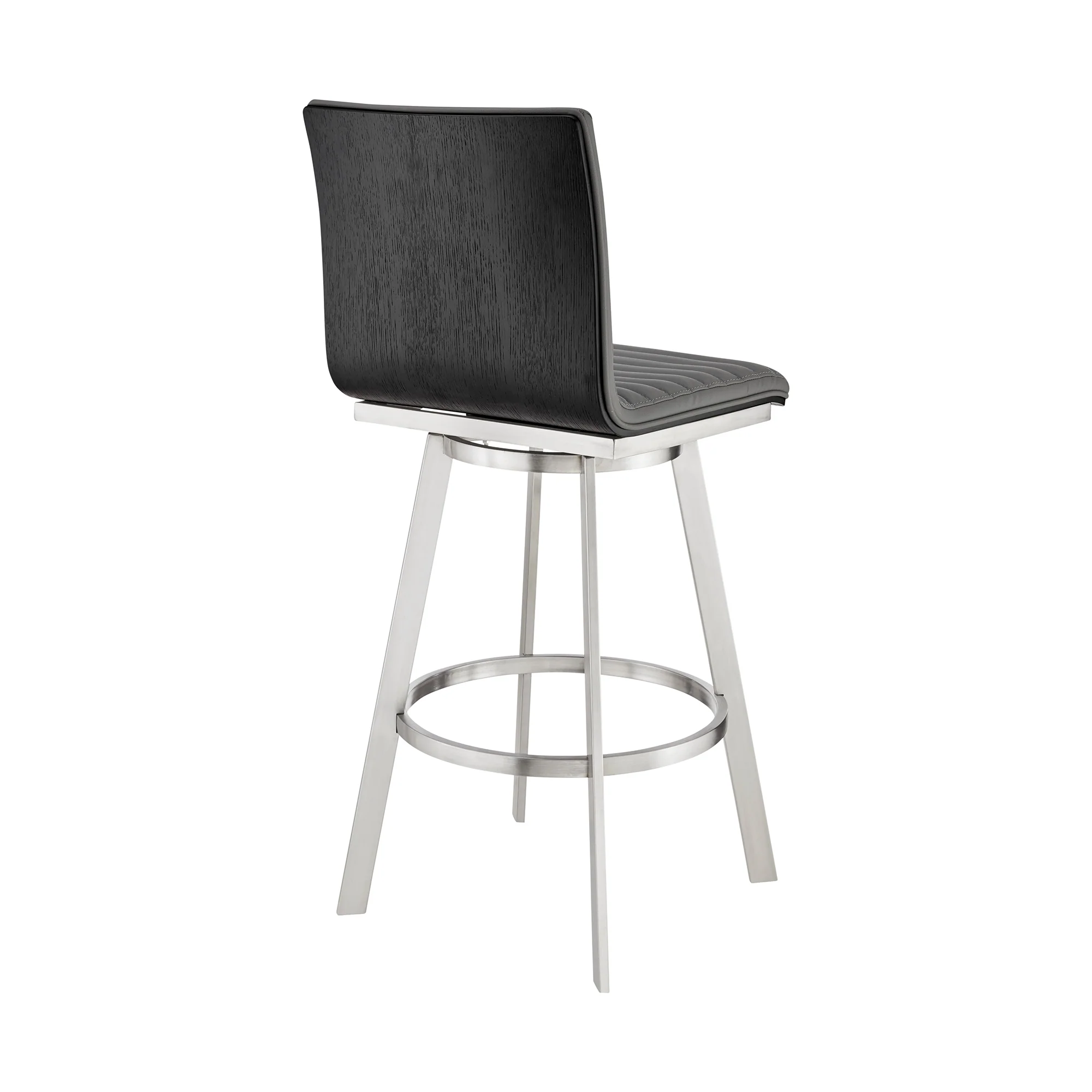 Nikole 26" Counter Height Black Swivel Bar Stool in Brushed Stainless Steel Finish and Gray Faux Leather By Armen Living - Image 5