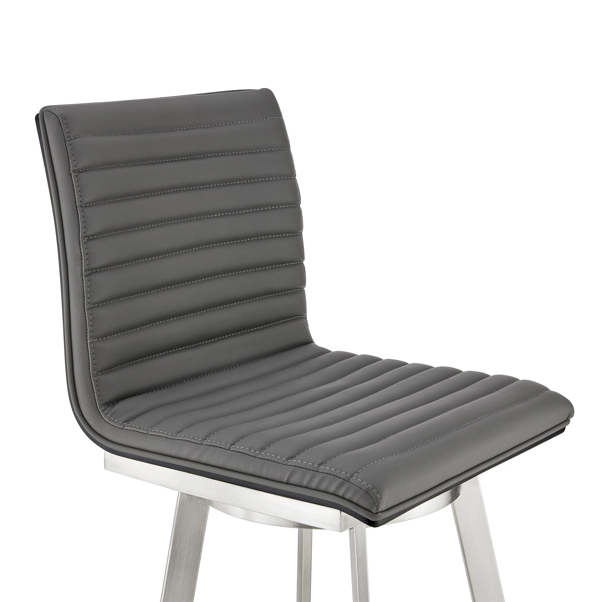 Nikole 26" Counter Height Black Swivel Bar Stool in Brushed Stainless Steel Finish and Gray Faux Leather By Armen Living - Image 7