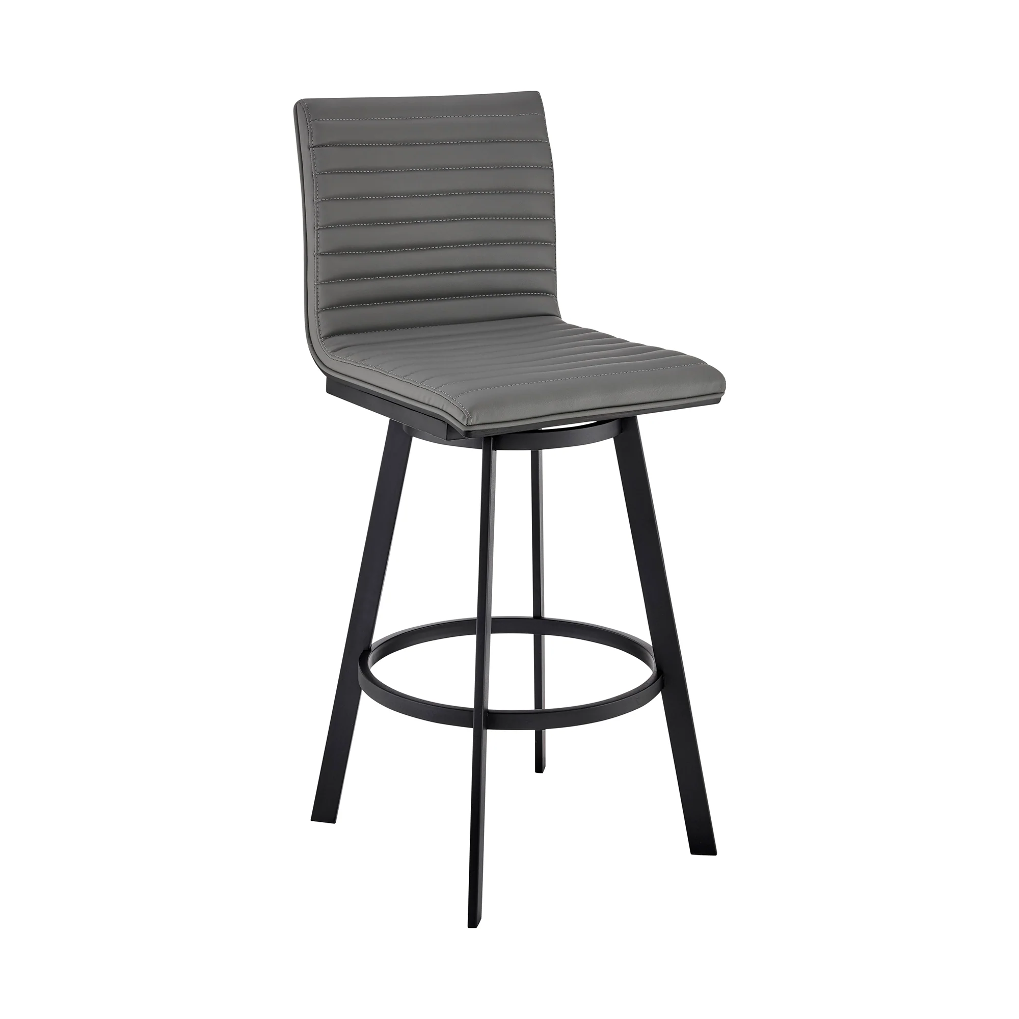 Nikole 30" Bar Height Swivel Bar Stool in Matt Black Finish with Gray Faux Leather By Armen Living - Image 2