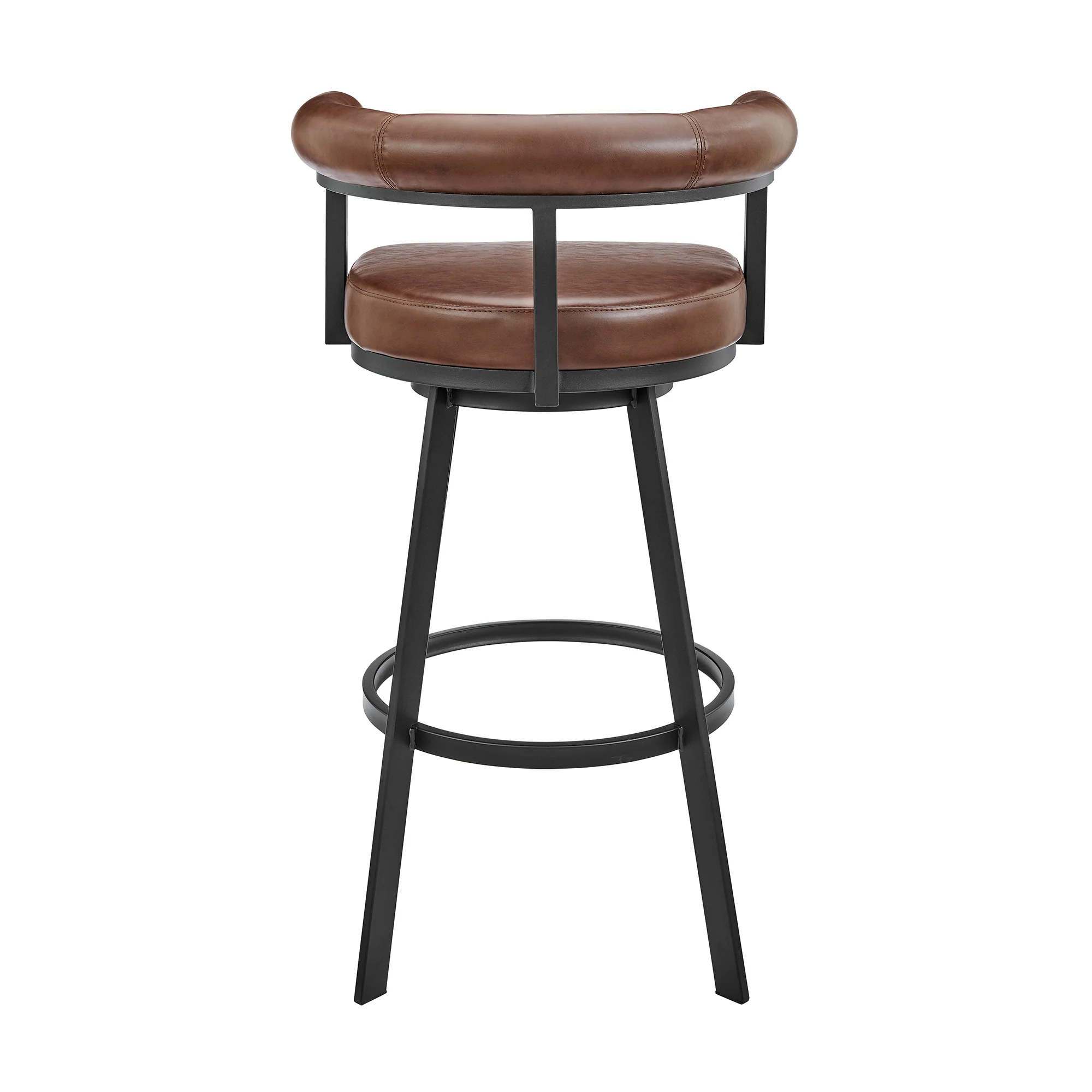 Nolagam Swivel Bar Stool in Black Metal with Brown Faux Leather By Armen Living - Image 6