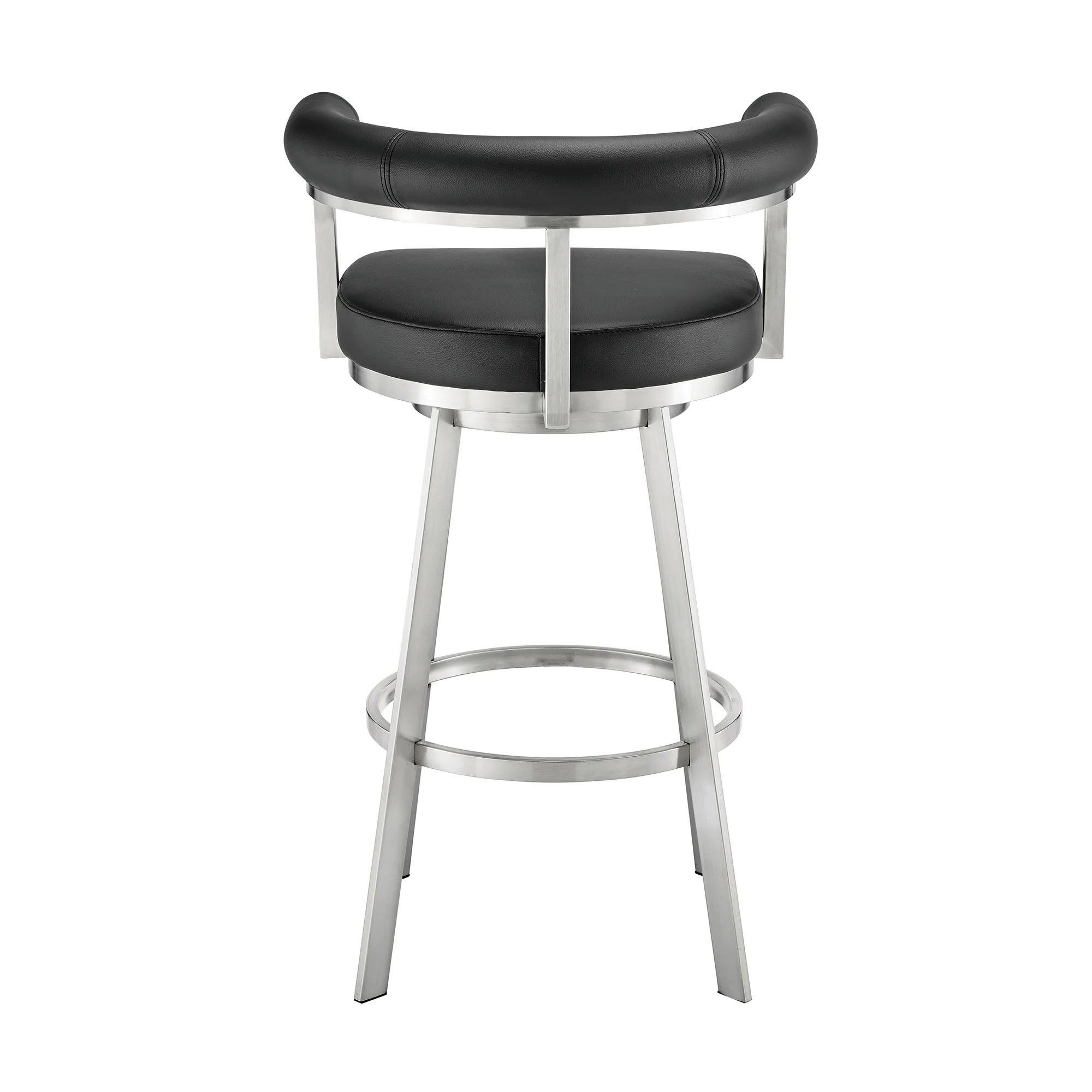 Nolagam Swivel Bar Stool in Brushed Stainless Steel with Black Faux Leather By Armen Living - Image 6