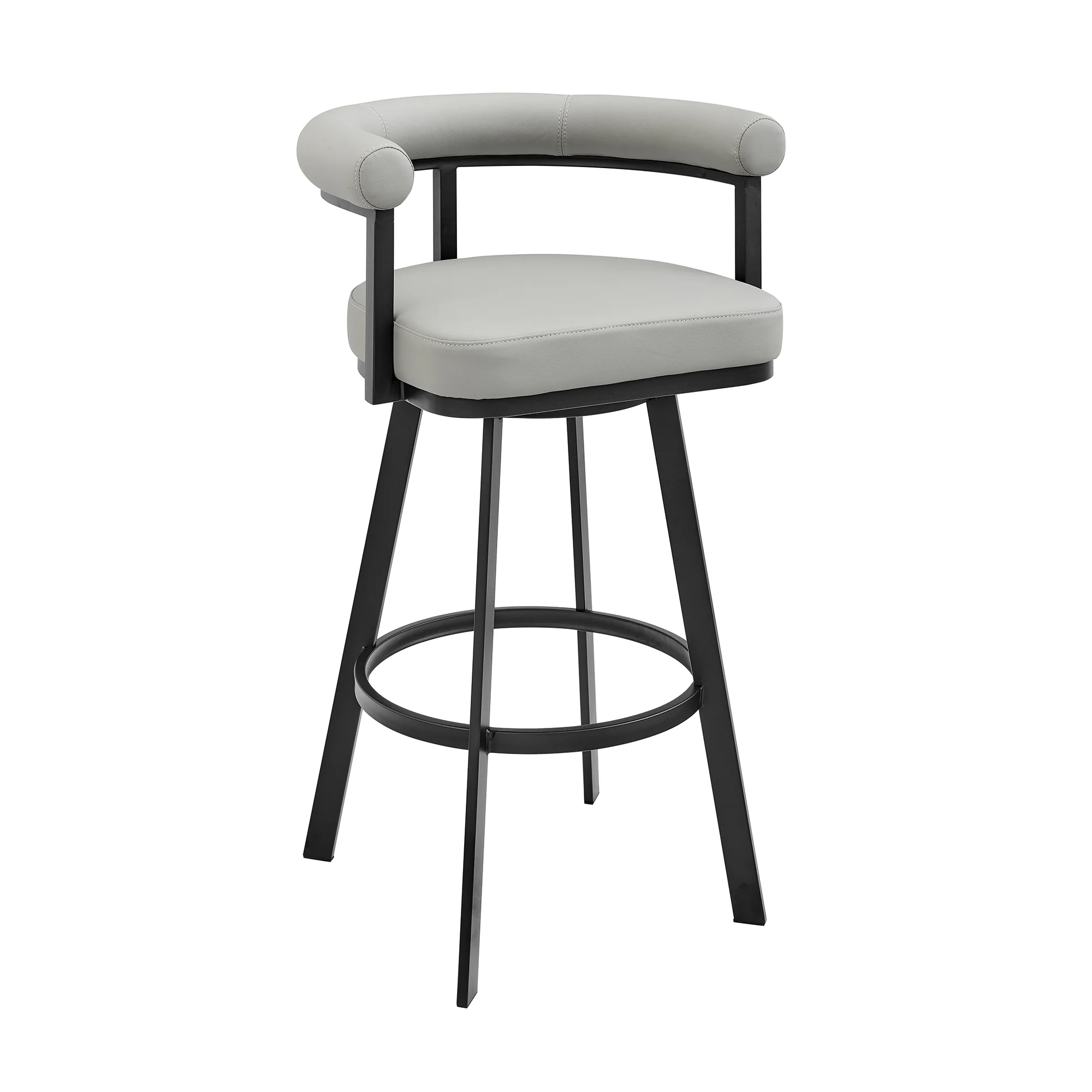 Nolagam Swivel Counter Stool in Black Metal with Brown Faux Leather By Armen Living - Image 13