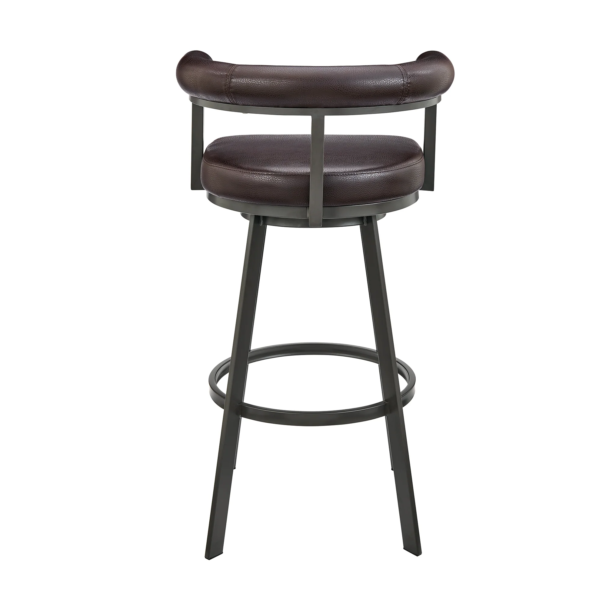 Nolagam Swivel Counter Stool in Black Metal with Brown Faux Leather By Armen Living - Image 28