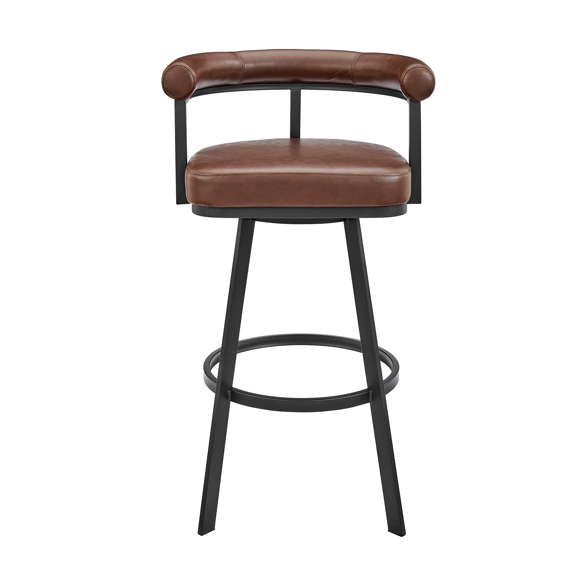 Nolagam Swivel Counter Stool in Black Metal with Brown Faux Leather By Armen Living - Image 3