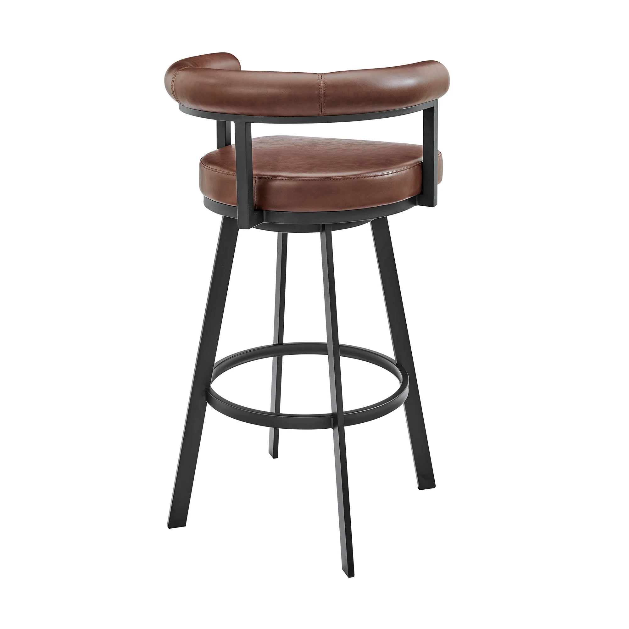 Nolagam Swivel Counter Stool in Black Metal with Brown Faux Leather By Armen Living - Image 5