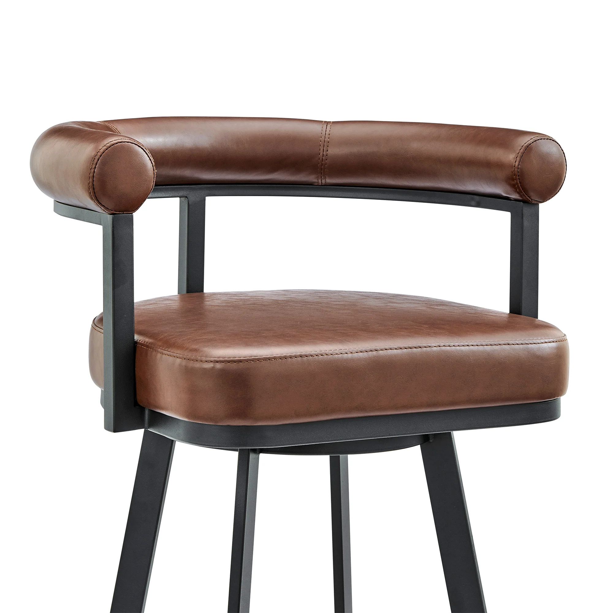 Nolagam Swivel Counter Stool in Black Metal with Brown Faux Leather By Armen Living - Image 7