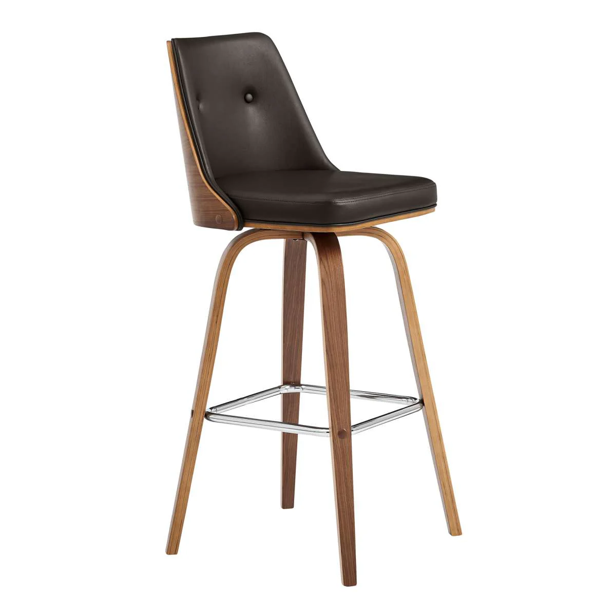 Nolte 26" Swivel Counter Stool in Brown Faux Leather and Walnut Wood By Armen Living - Image 2