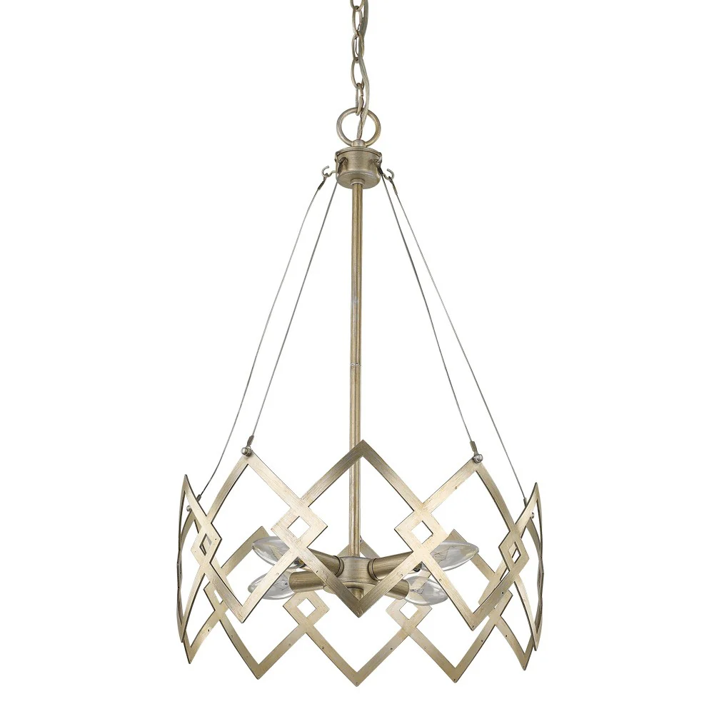 Nora 4-Light Washed Gold Drum Pendant With Abstract Open-Air Cage Shade By Homeroots