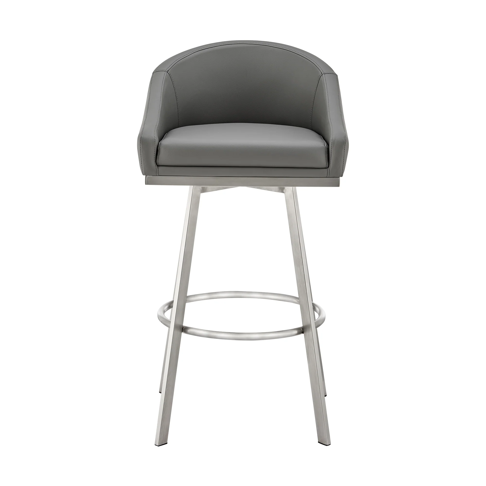 Noran Swivel Bar Stool in Brushed Stainless Steel with White Faux Leather By Armen Living - Image 23