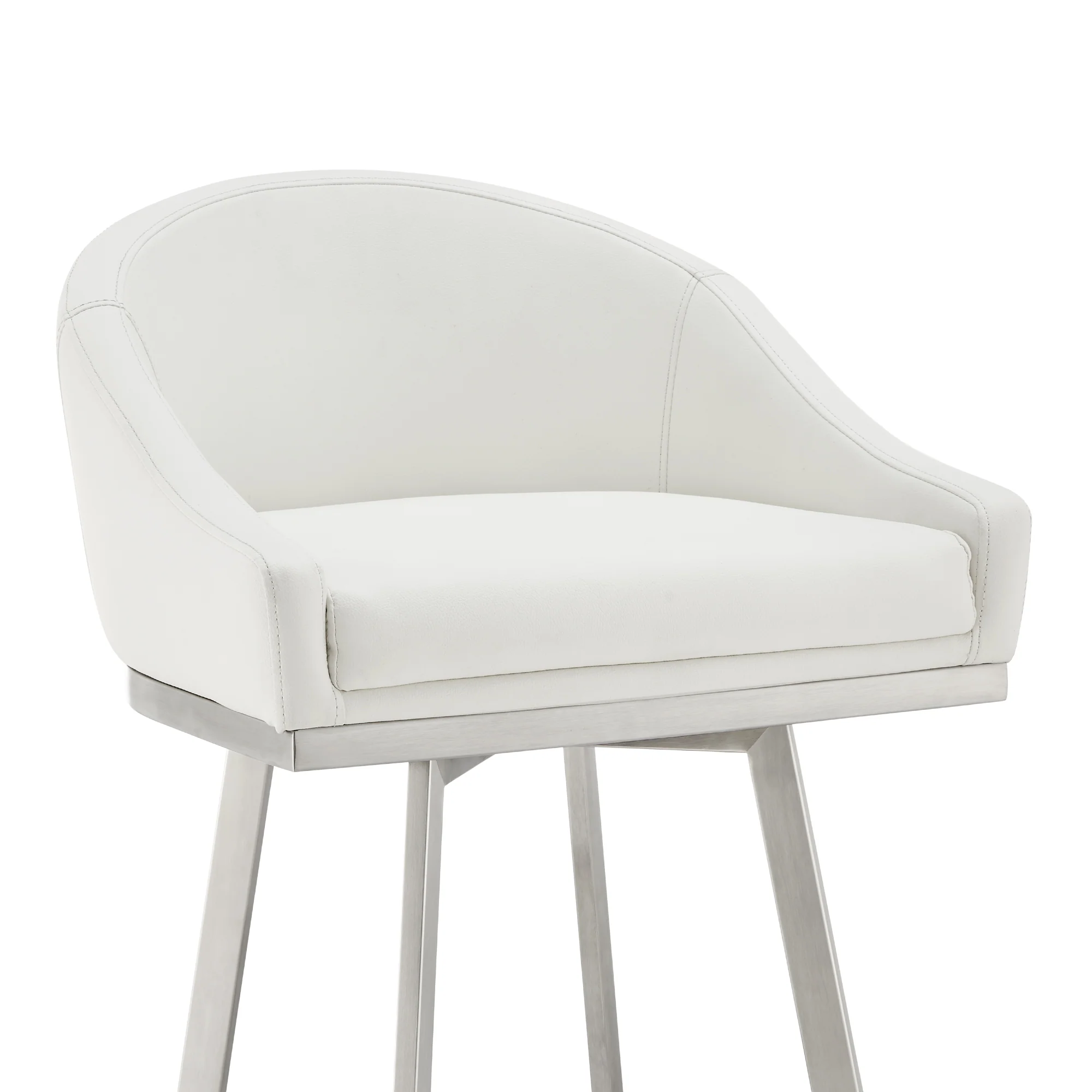 Noran Swivel Bar Stool in Brushed Stainless Steel with White Faux Leather By Armen Living - Image 7
