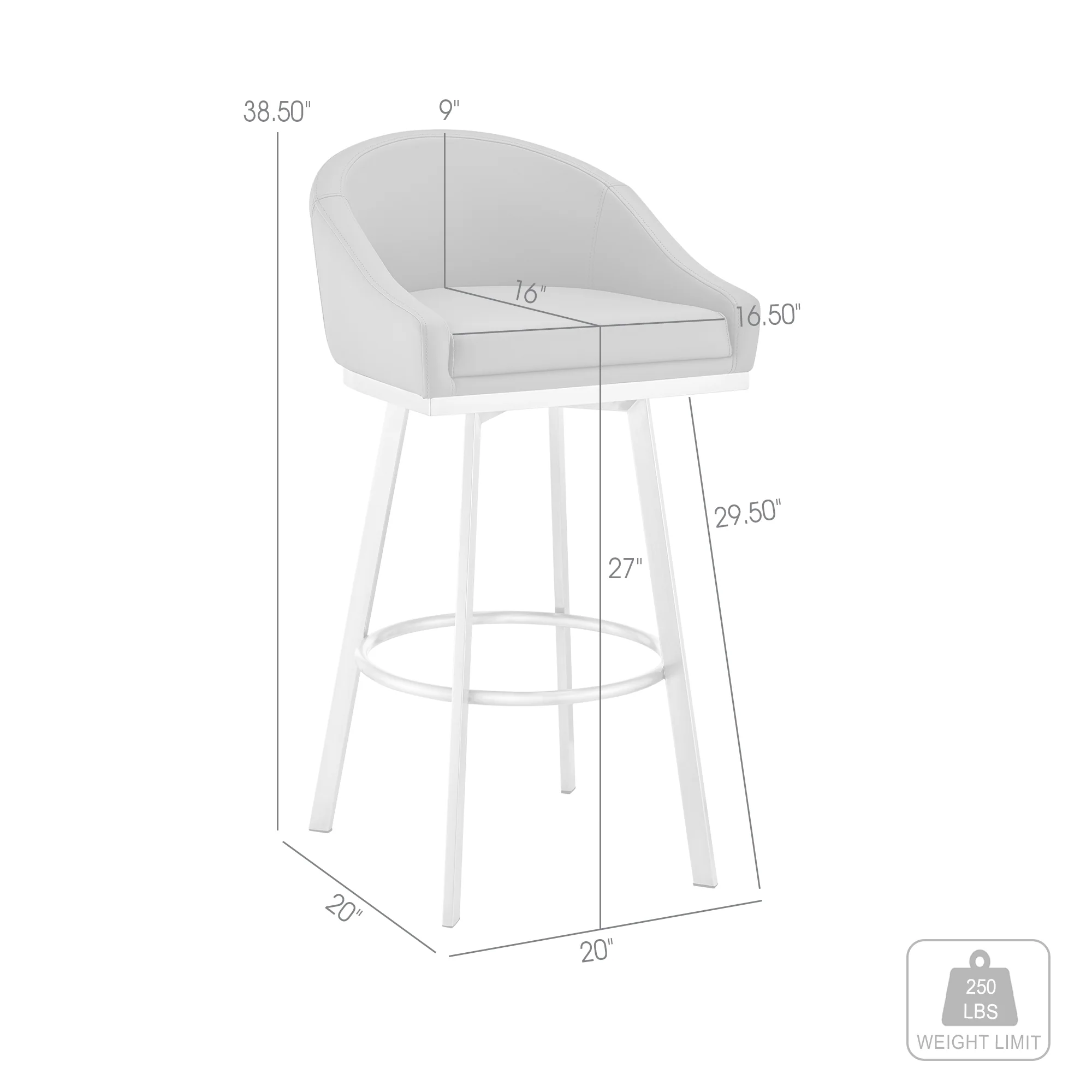 Noran Swivel Bar Stool in Brushed Stainless Steel with White Faux Leather By Armen Living - Image 9