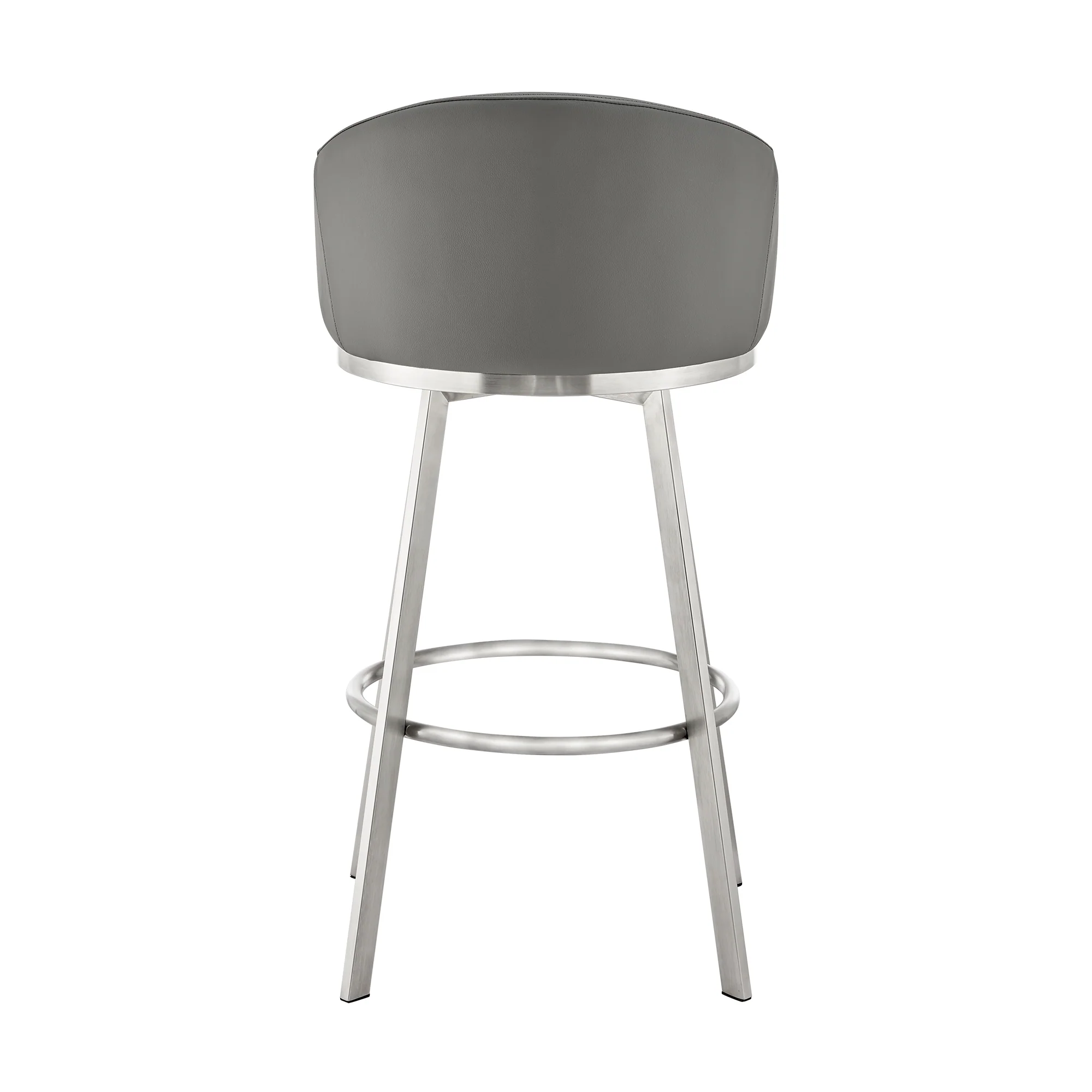 Noran Swivel Counter Stool in Brushed Stainless Steel with White Faux Leather By Armen Living - Image 26