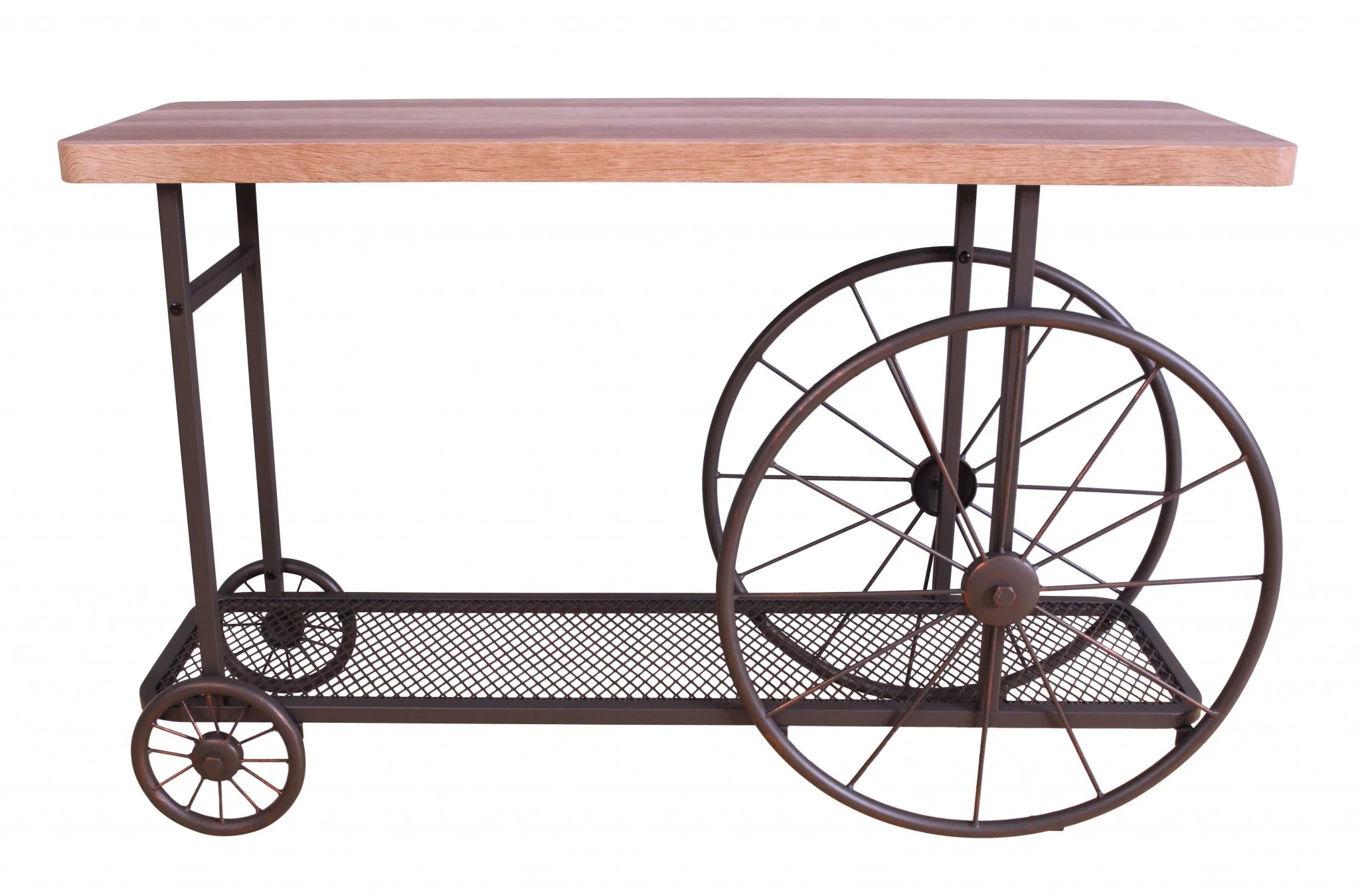 Oak And Antique Gray Metal Tube Sofa Table By Homeroots