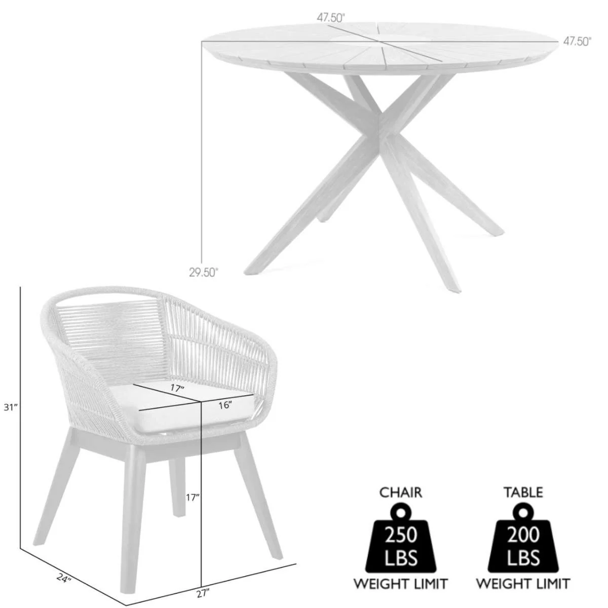 Oasis Tutti Frutti Outdoor Patio 5 Piece Round Dining Set in Eucalyptus Wood with Truffle Rope and Gray Cushions By Armen Living - Image 6