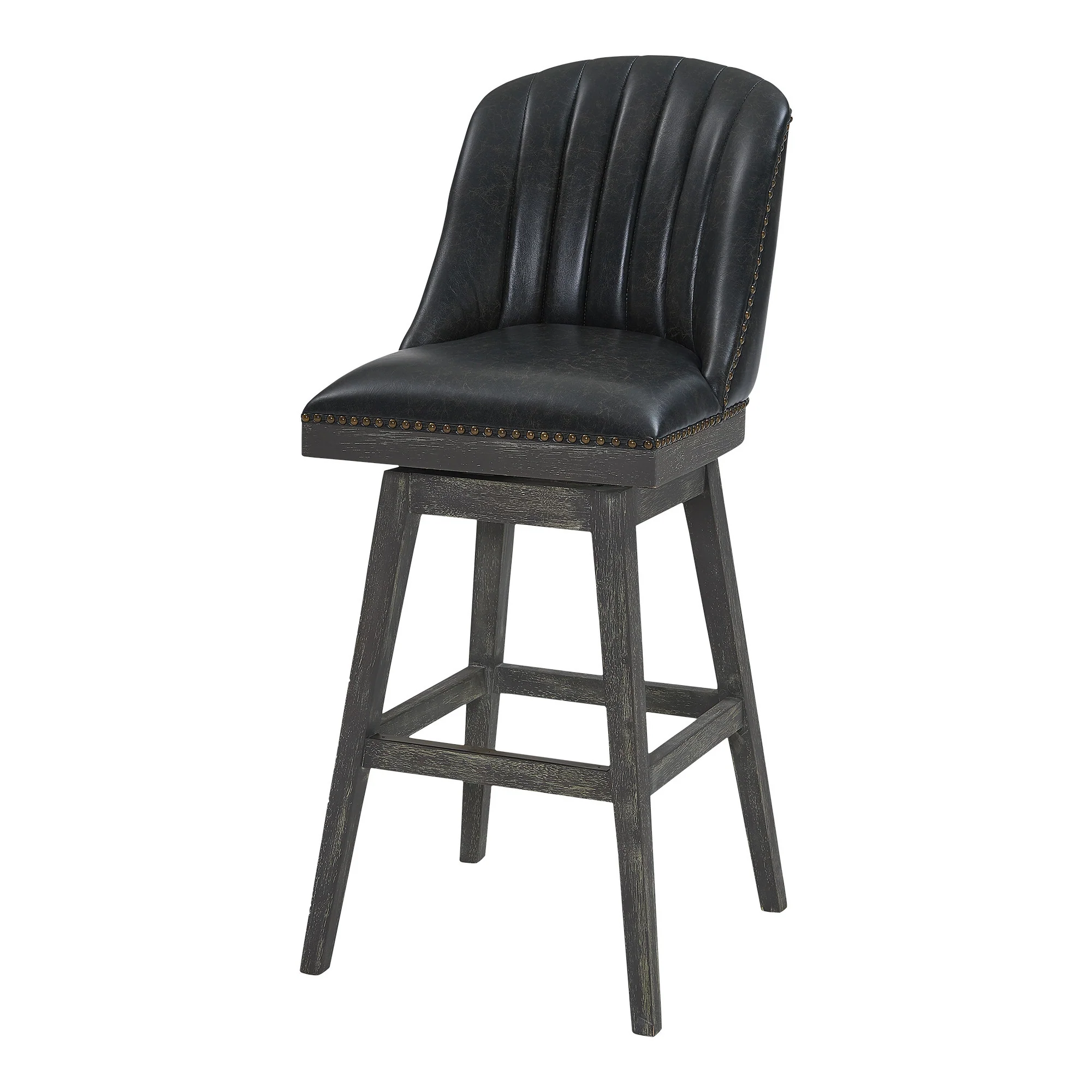 Onyx And Gray Faux Leather And Solid Wood Swivel Bar Height Bar Chair By Homeroots - Image 5