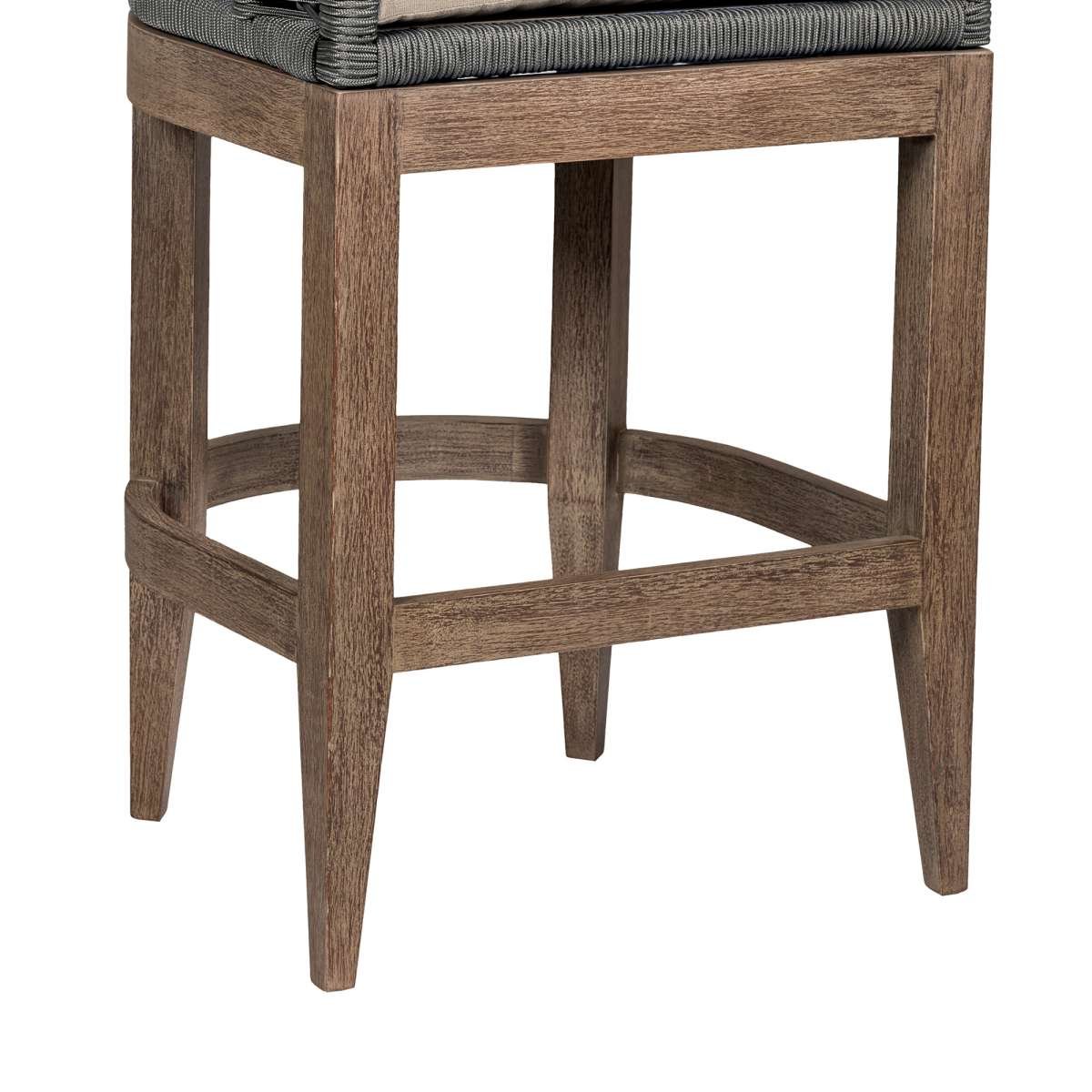 Orbit Outdoor Patio 26" Counter Stool in Weathered Eucalyptus Wood with Gray Rope and Taupe Olefin Cushions By Armen Living - Image 6