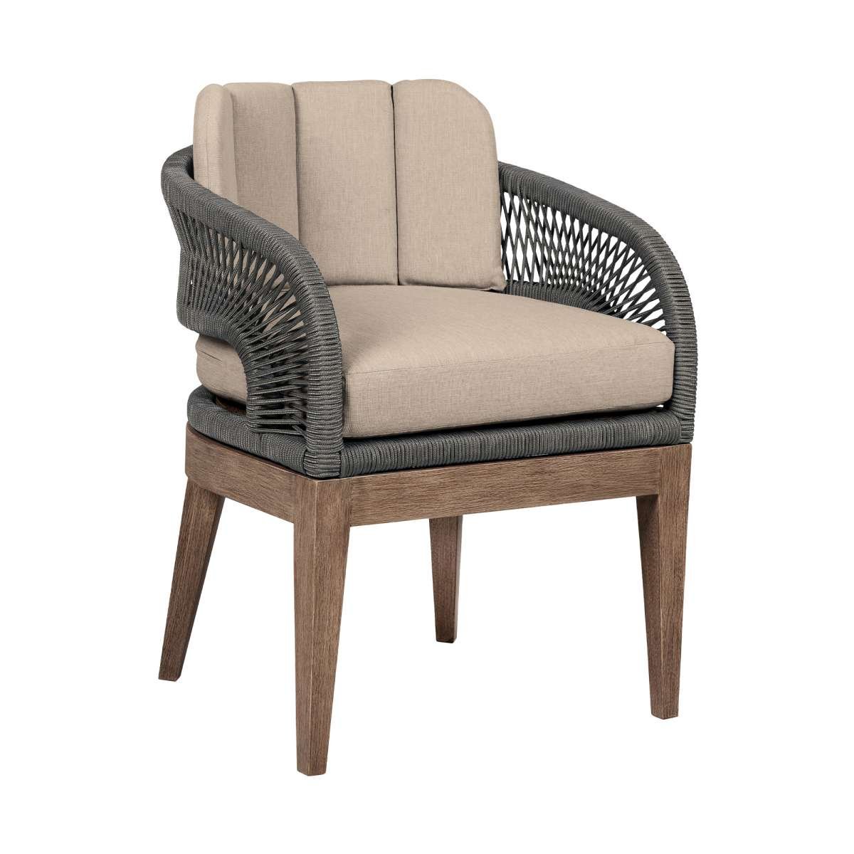 Orbit Outdoor Patio 5 Piece Dining Set in Weathered Eucalyptus Wood with Gray Rope and Taupe Olefin Cushions By Armen Living - Image 3
