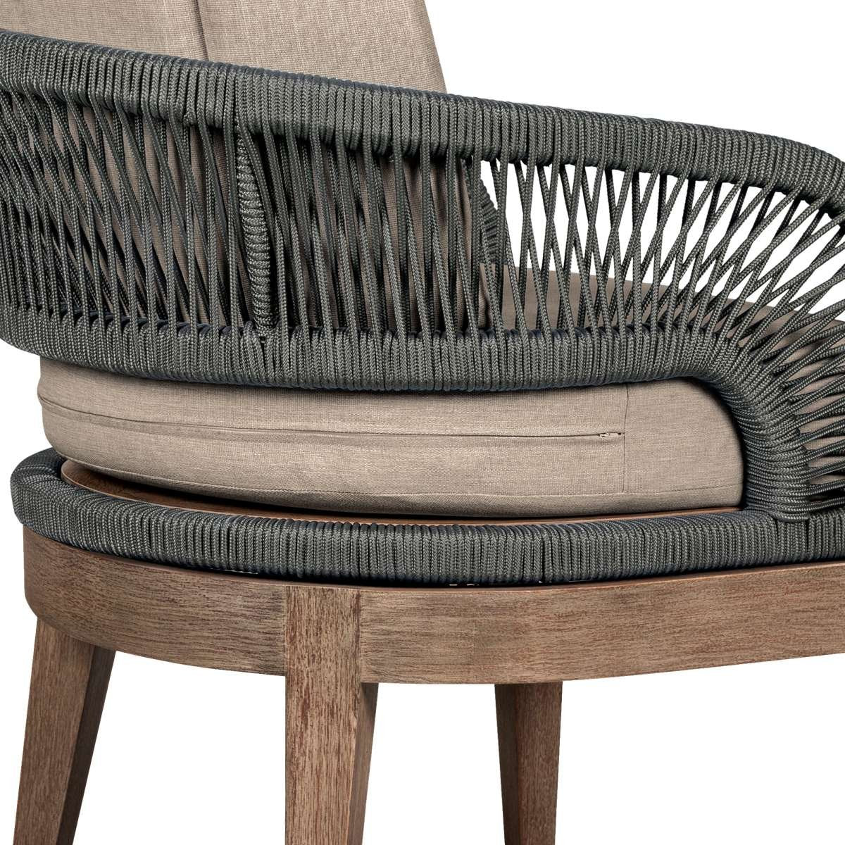 Orbit Outdoor Patio Dining Chair in Weathered Eucalyptus Wood with Gray Rope and Taupe Olefin Cushions By Armen Living - Image 6