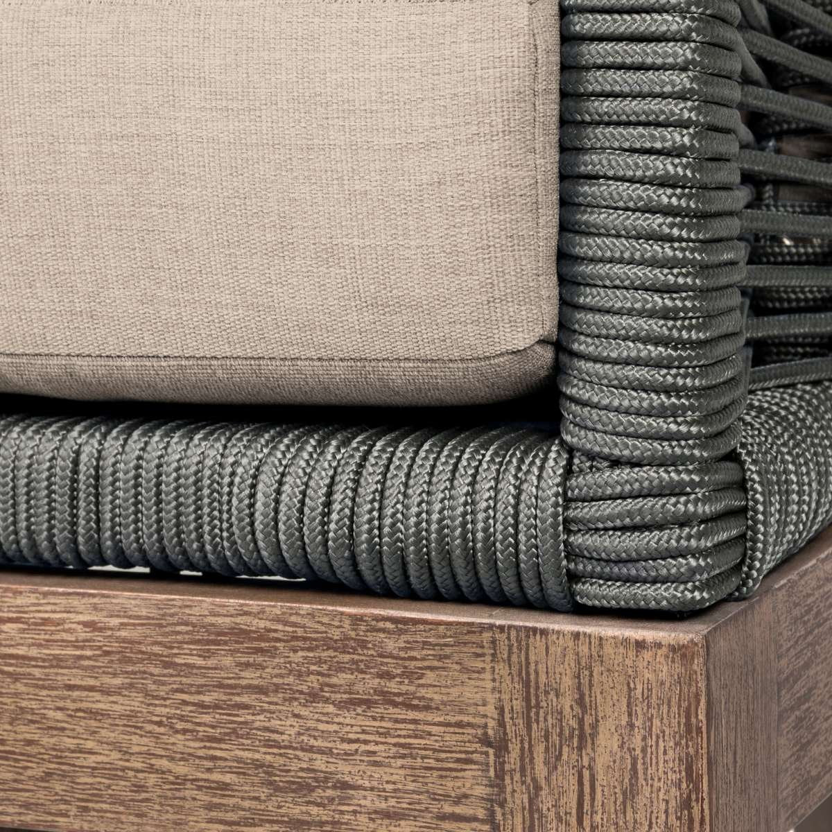 Orbit Outdoor Patio Sofa in Weathered Eucalyptus Wood with Gray Rope and Taupe Olefin Cushions By Armen Living - Image 7
