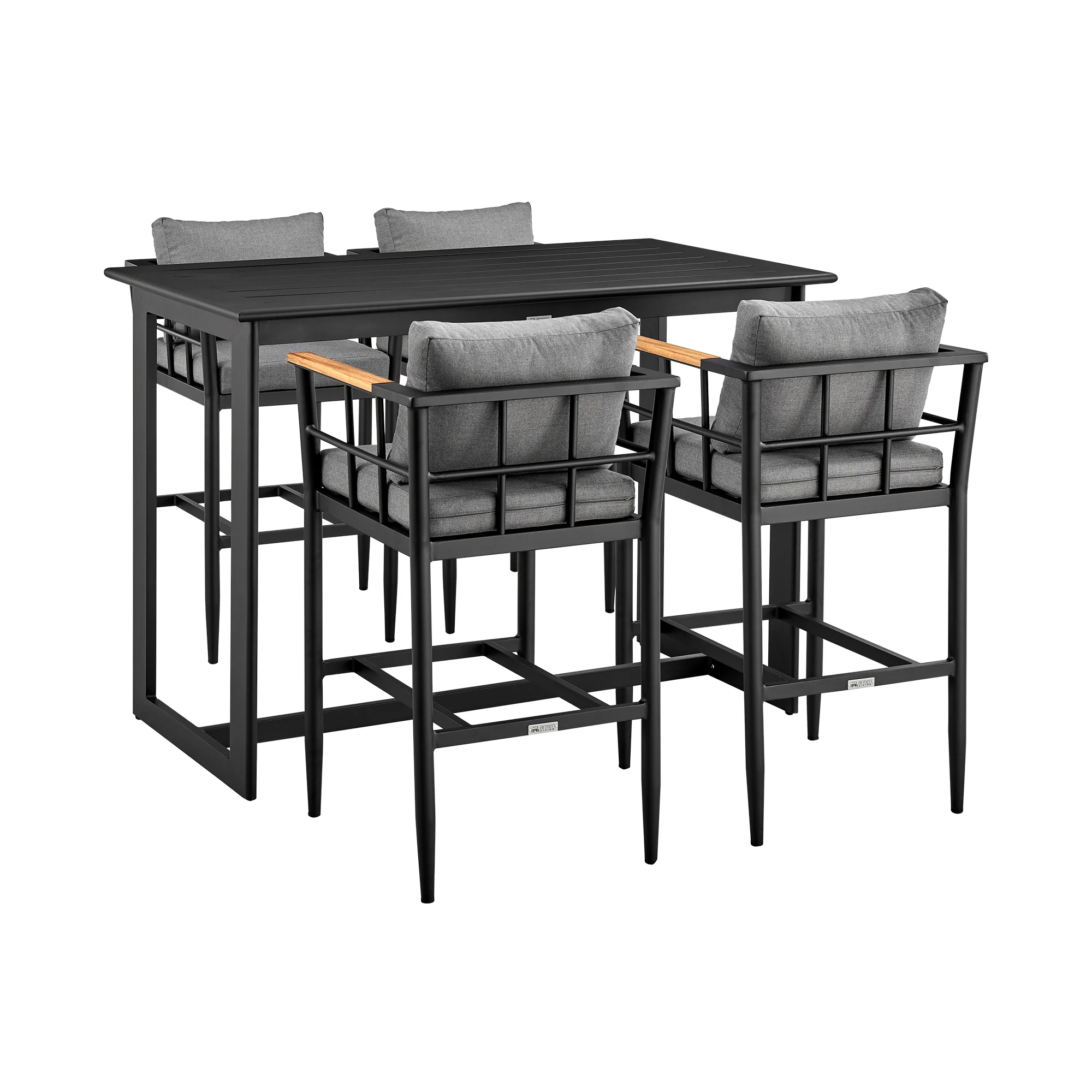 Orlando Outdoor Patio 5-Piece Bar Table Set in Aluminum with Gray Cushions By Armen Living - Image 2
