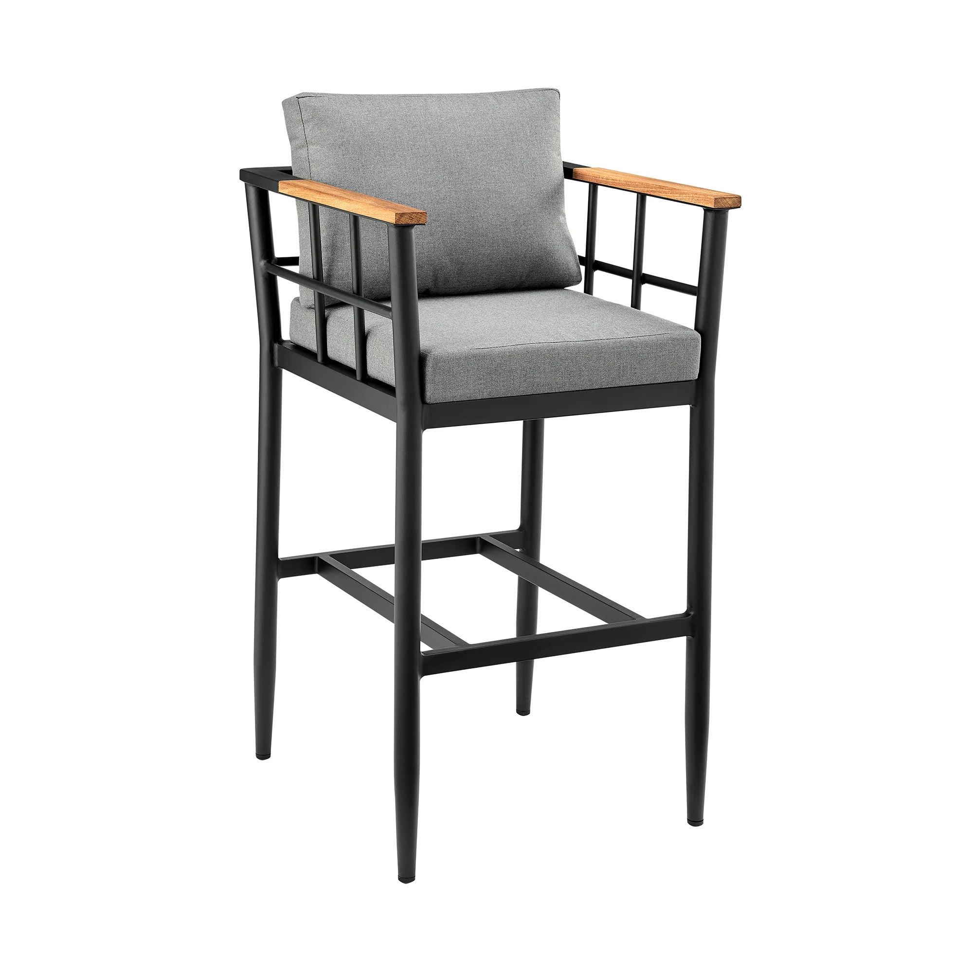 Orlando Outdoor Patio 5-Piece Bar Table Set in Aluminum with Gray Cushions By Armen Living - Image 3