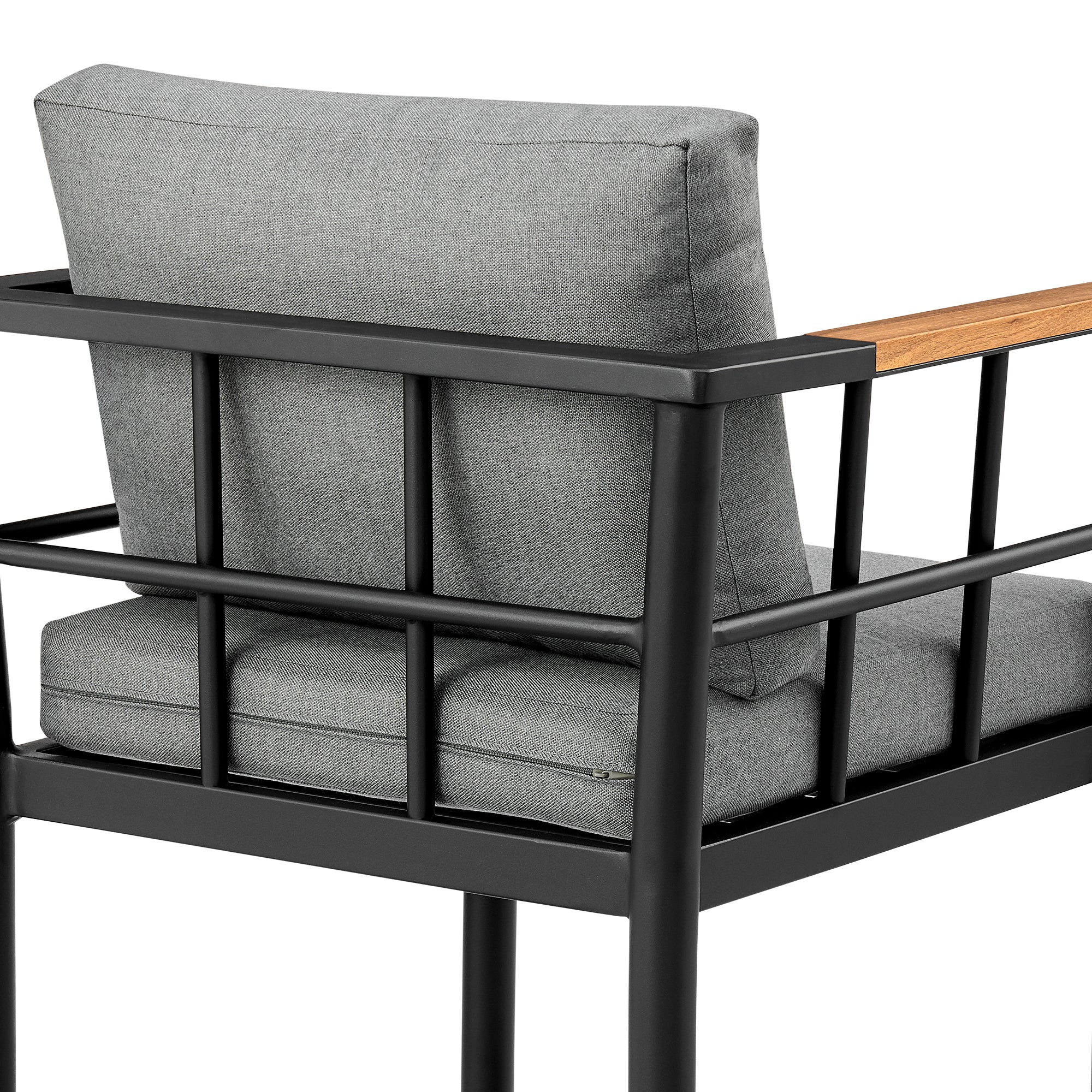 Orlando Outdoor Patio Counter Height Bar Stool in Aluminum and Teak with Gray Cushions By Armen Living - Image 11