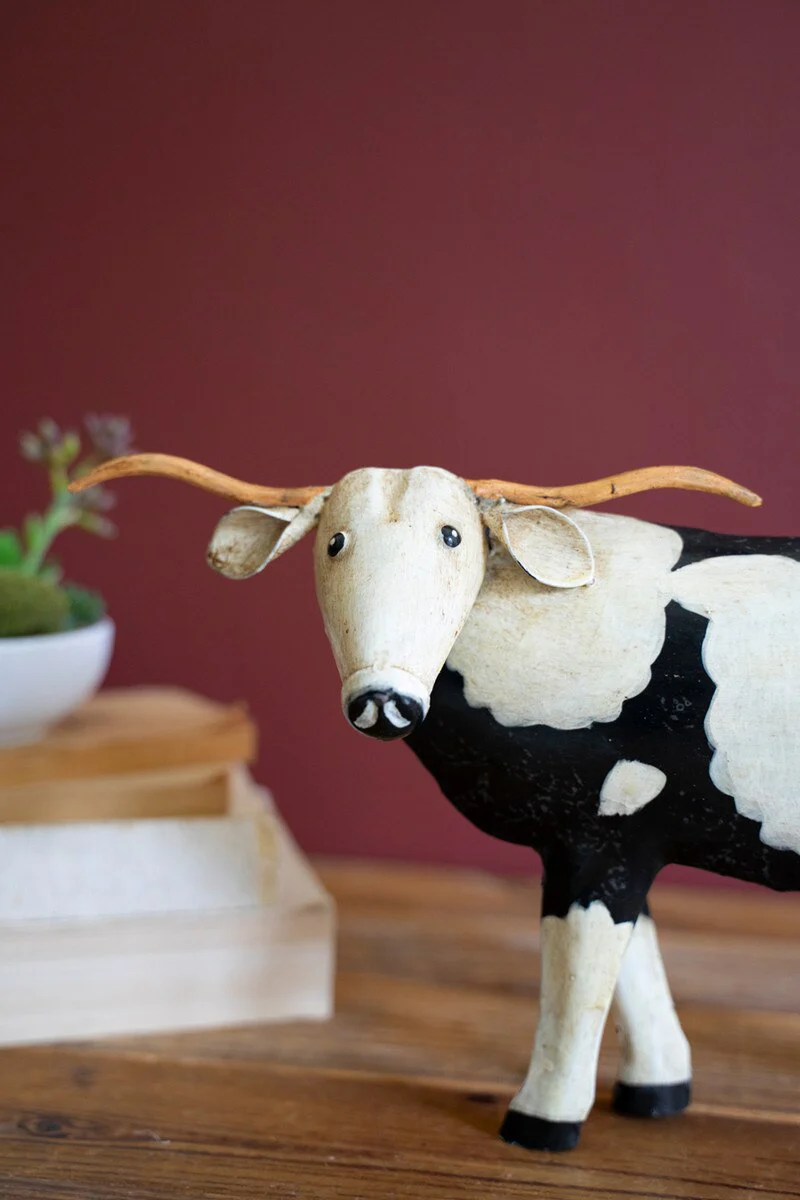 Painted Metal Black And White Steer By Kalalou - Image 2