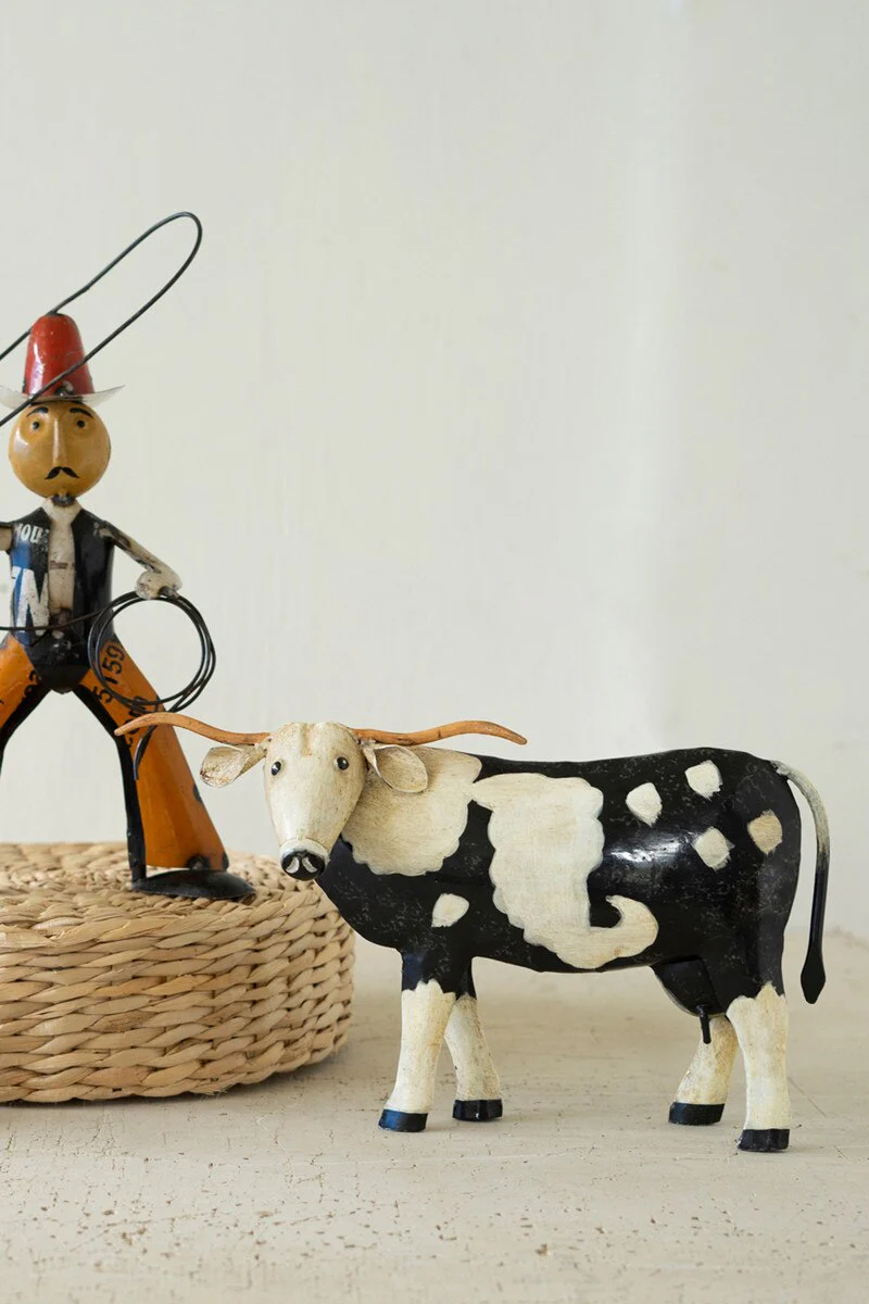 Painted Metal Black And White Steer By Kalalou - Image 3