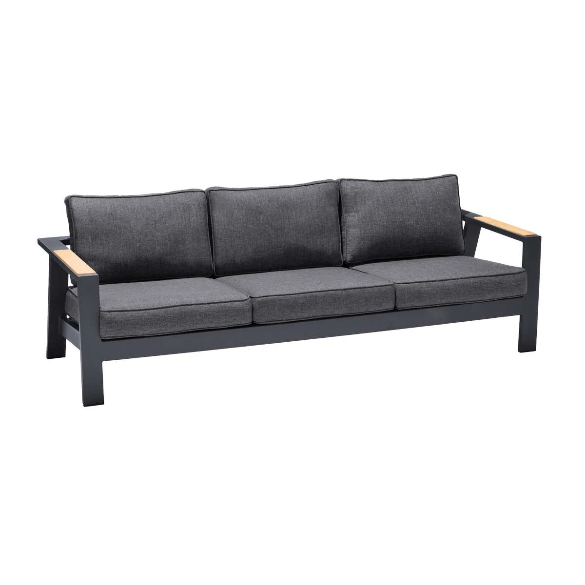 Palau 4 Piece Outdoor Sofa Set in Dark Grey with Natural Teak Wood Accent Top By Armen Living - Image 4