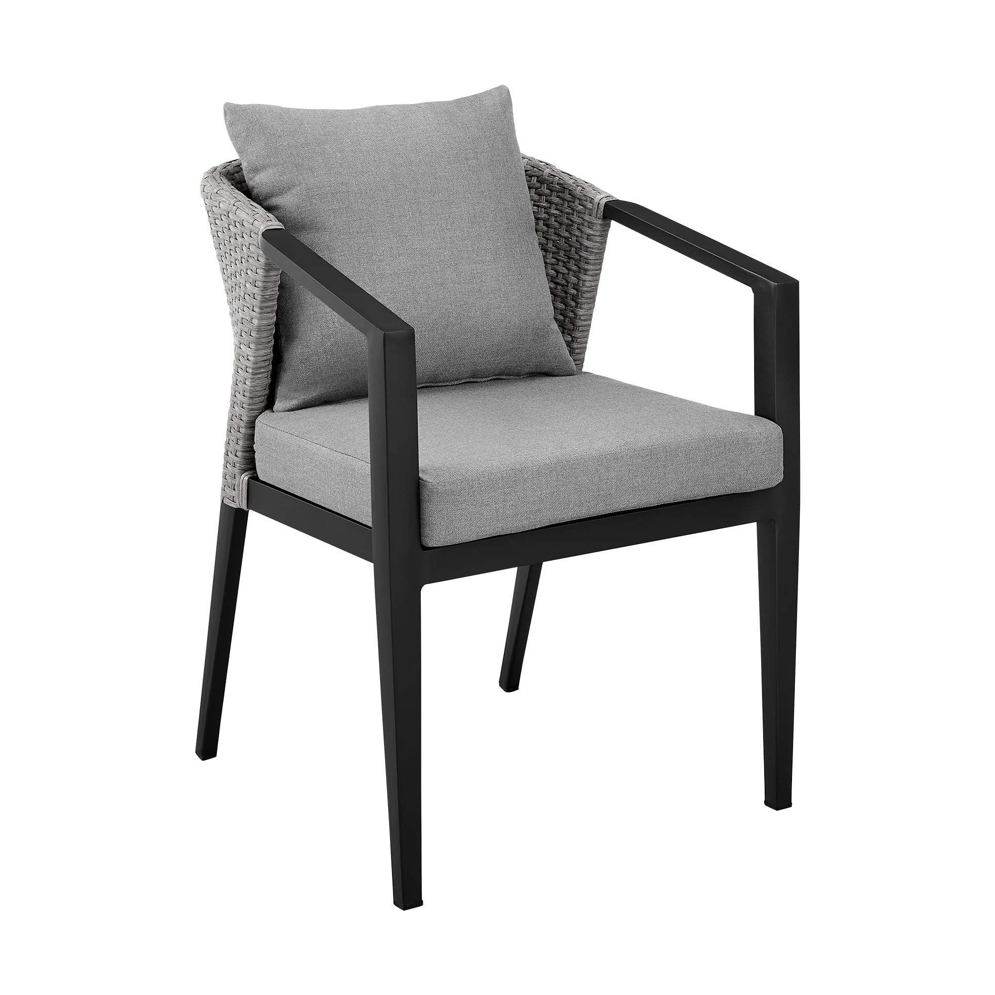 Palma Outdoor Patio 5-Piece Dining Table Set in Aluminum and Wicker with Gray Cushions By Armen Living - Image 3