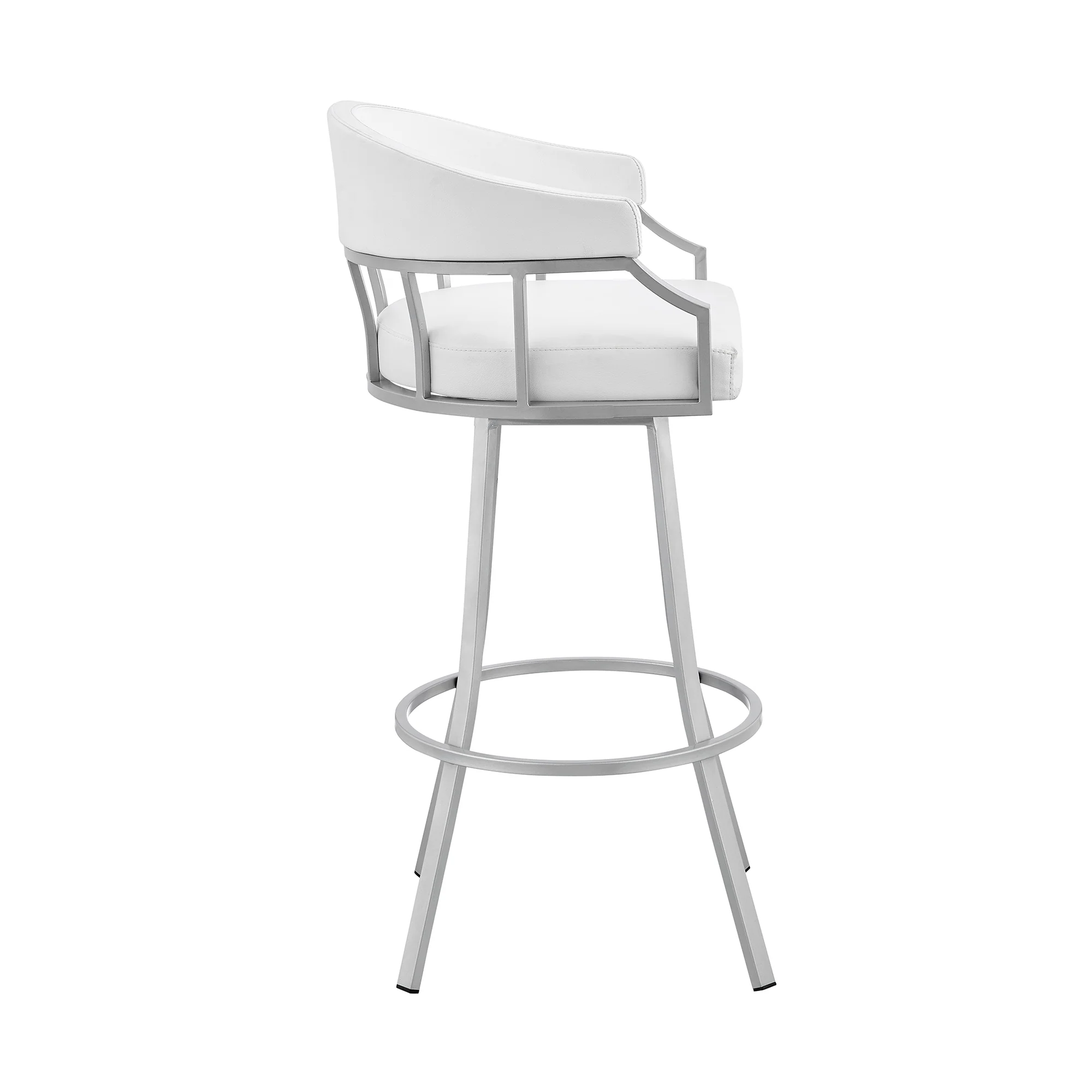Palmdale 30" Swivel White Faux Leather and Silver Metal Bar Stool By Armen Living - Image 4