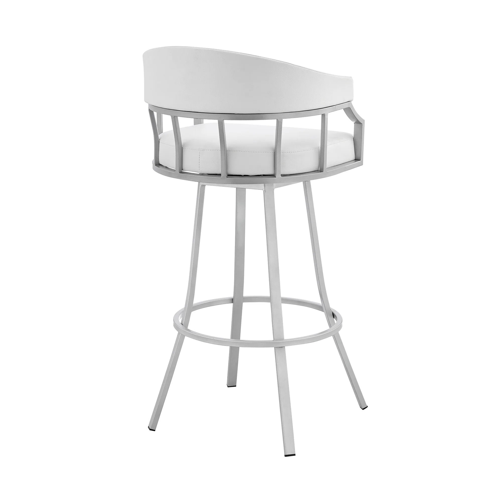 Palmdale 30" Swivel White Faux Leather and Silver Metal Bar Stool By Armen Living - Image 5