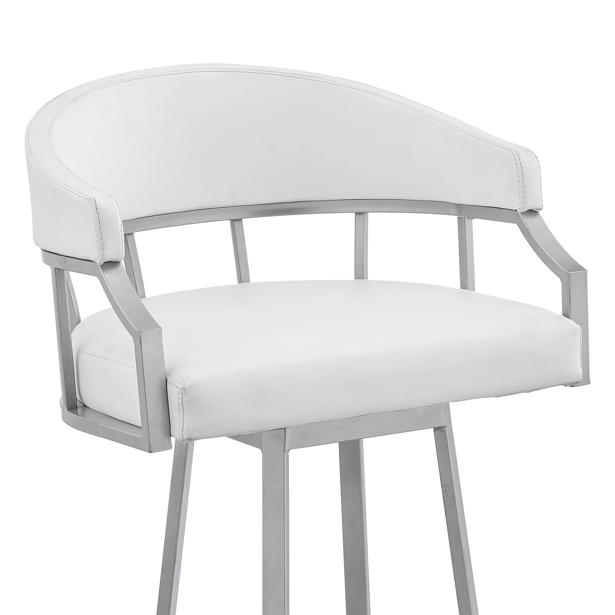 Palmdale 30" Swivel White Faux Leather and Silver Metal Bar Stool By Armen Living - Image 7