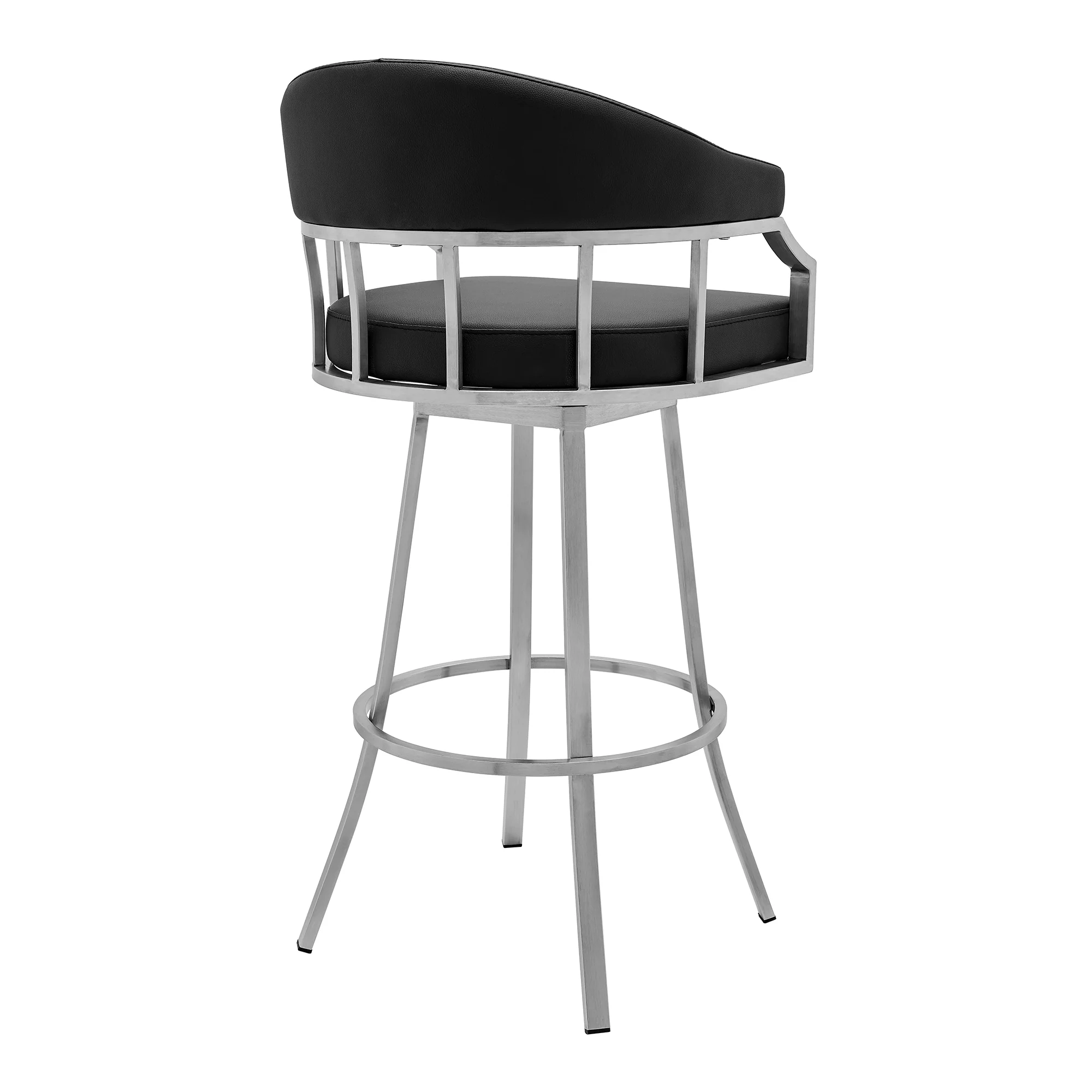 Palmdale Swivel Modern Black Faux Leather 26" Barstool in Brushed Stainless Steel Finish By Armen Living - Image 4