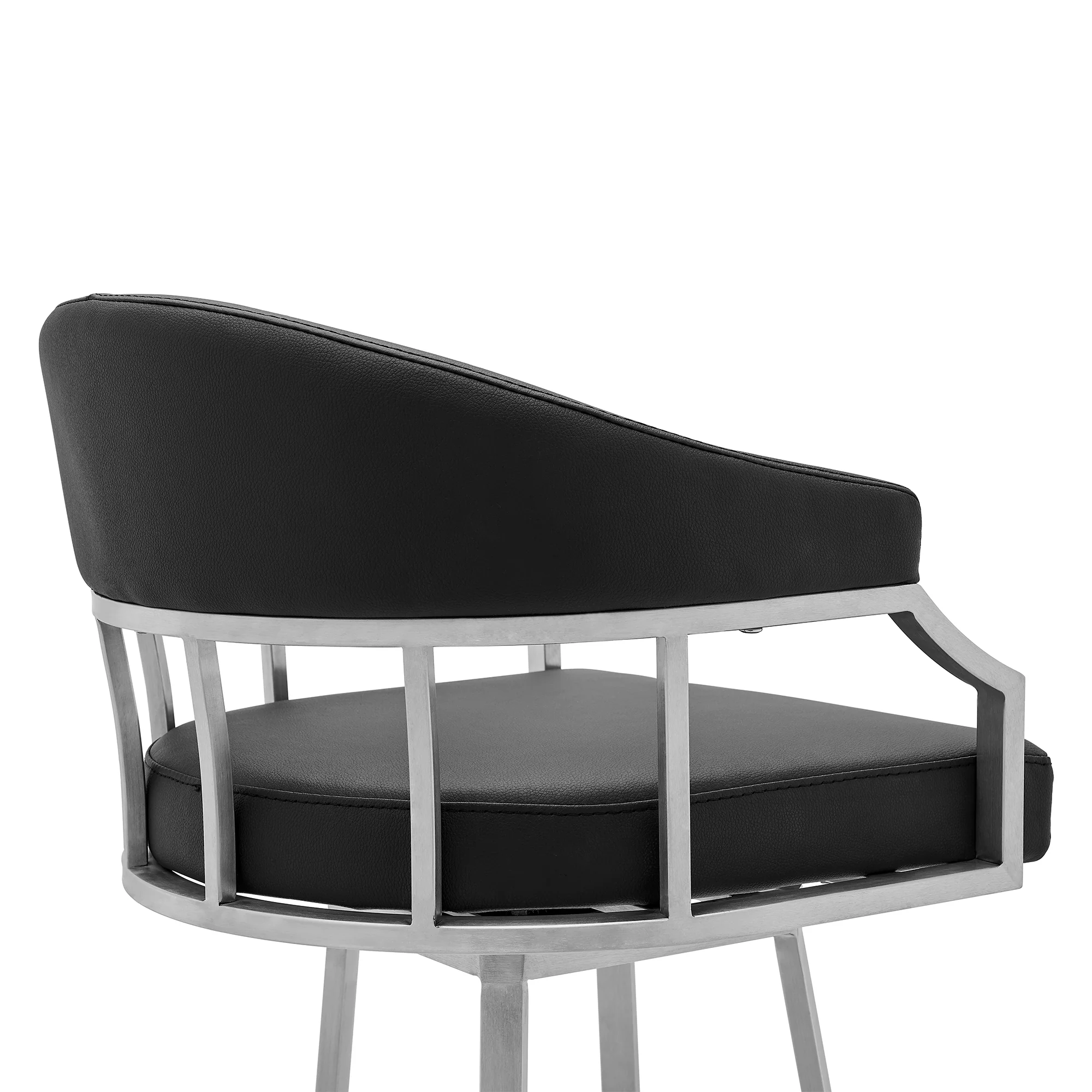 Palmdale Swivel Modern Black Faux Leather 30" Barstool in Brushed Stainless Steel Finish By Armen Living - Image 6