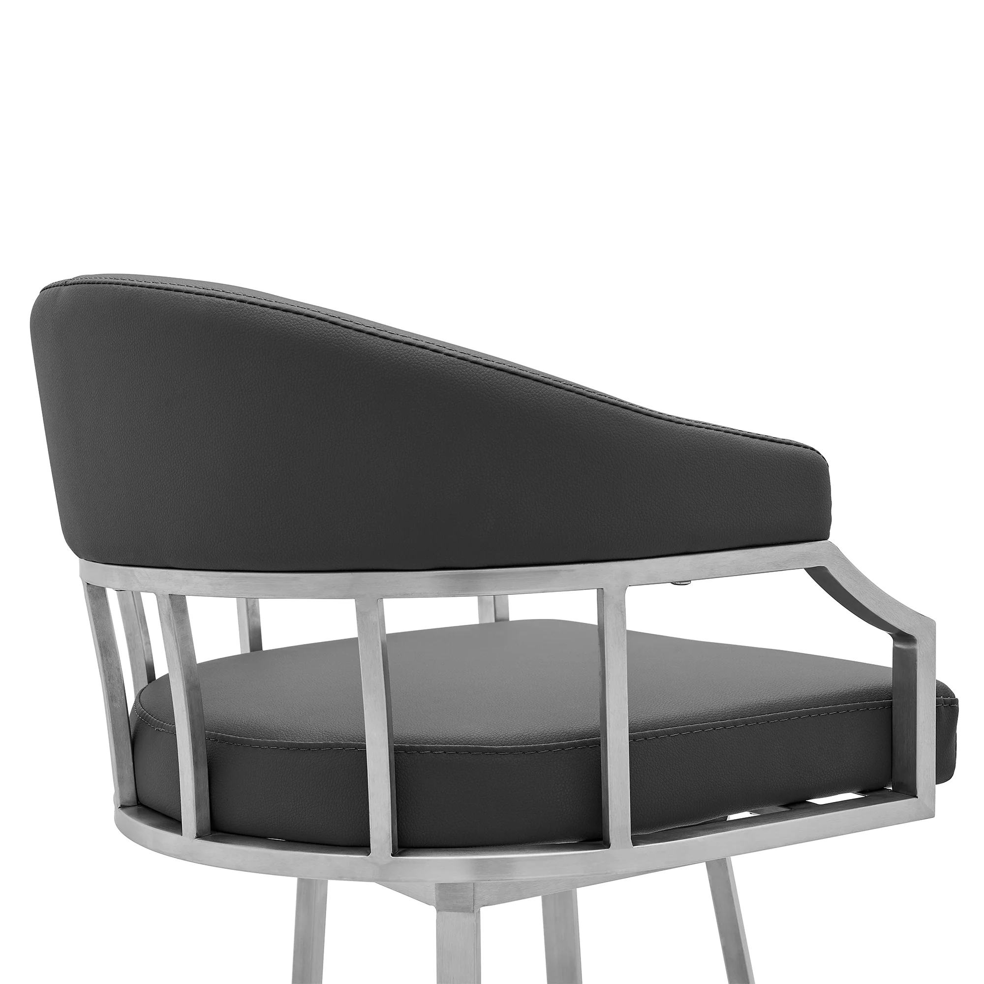 Palmdale Swivel Modern Slate Grey Faux Leather 26" Barstool in Brushed Stainless Steel Finish By Armen Living - Image 6