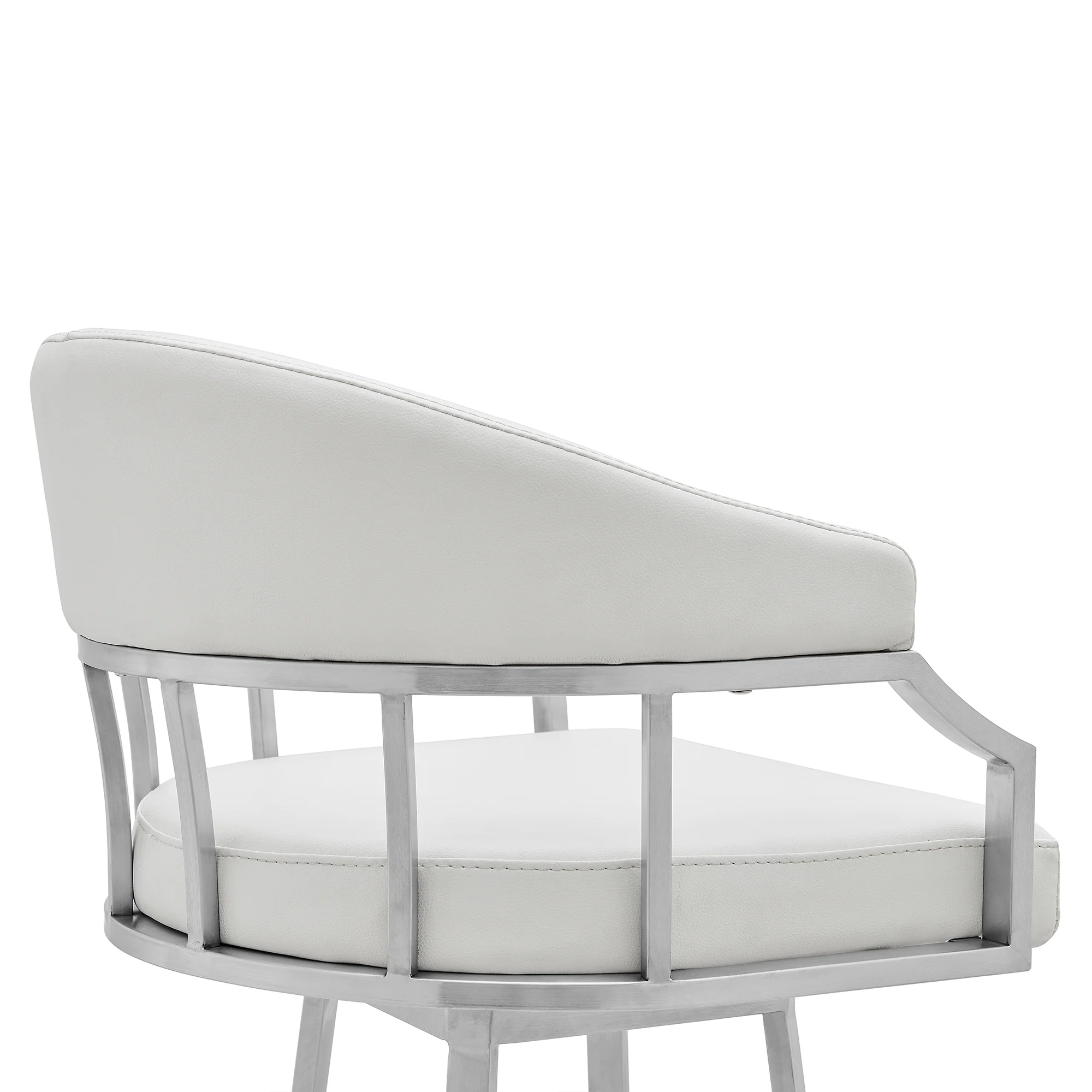 Palmdale Swivel Modern White Faux Leather 26" Barstool in Brushed Stainless Steel Finish By Armen Living - Image 6