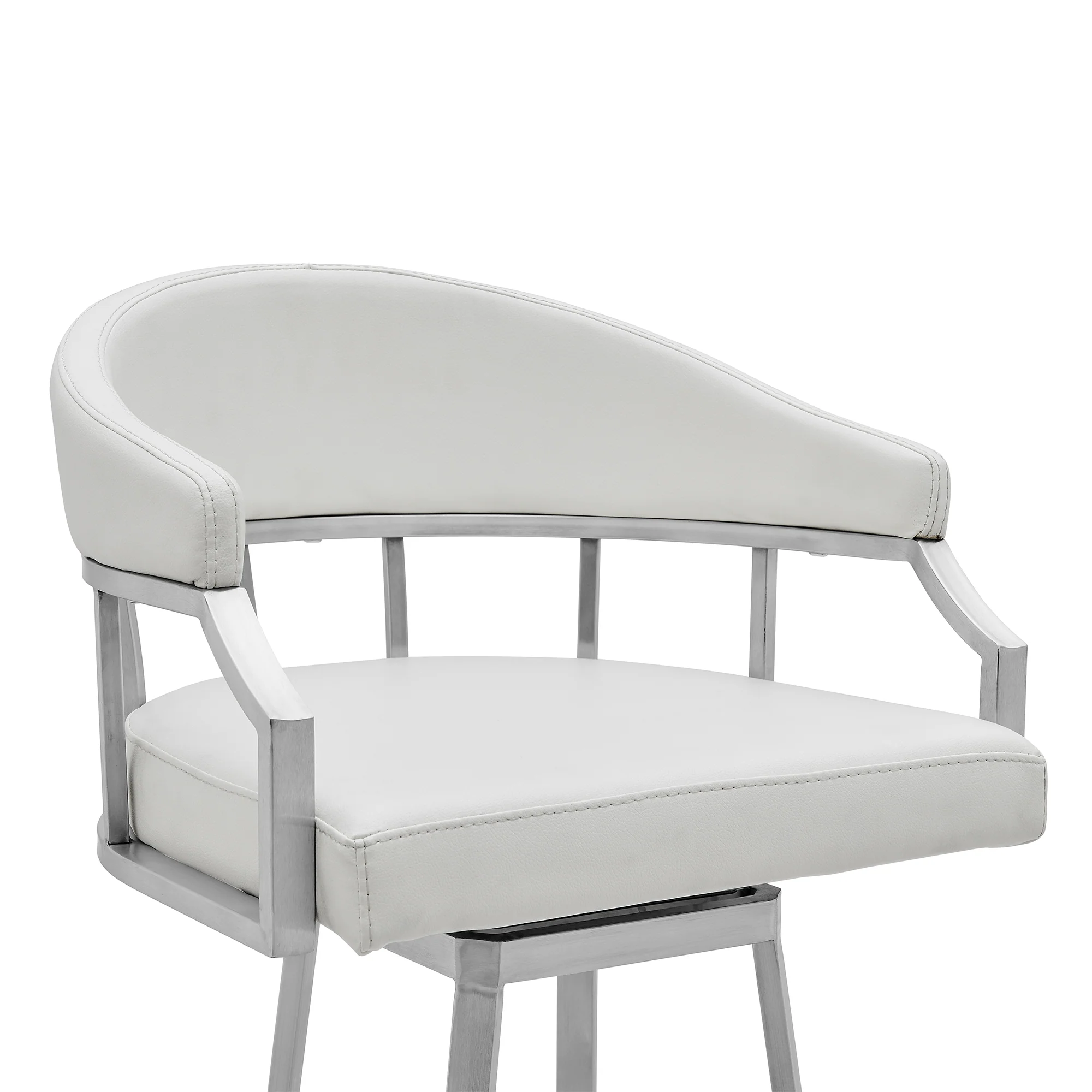 Palmdale Swivel Modern White Faux Leather 30" Barstool in Brushed Stainless Steel Finish By Armen Living - Image 5