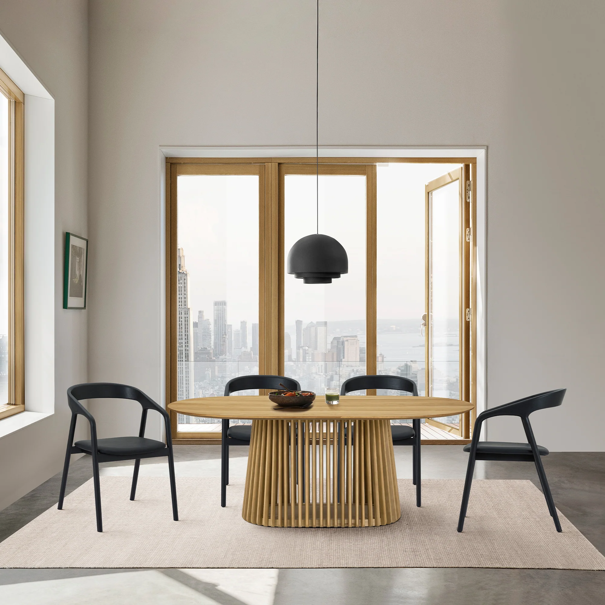 Pasadena Apache 5 Piece Oval Dining Set in Natural and Black Oak Finish with Faux Leather By Armen Living